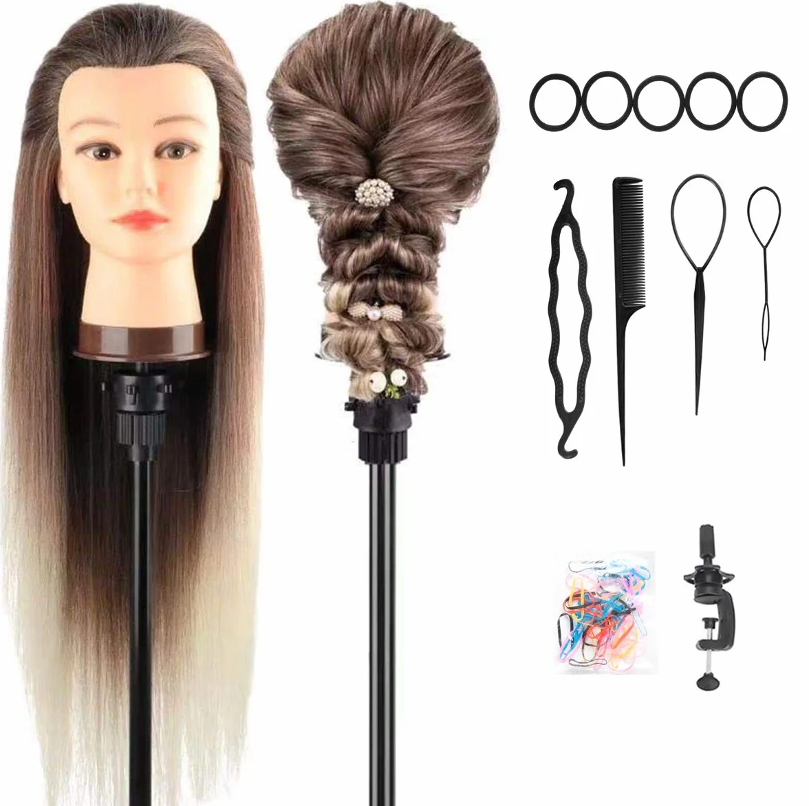 Testina Parrucchiere 26" Capelli Sintetici Morbidi con Staffa e Accessori