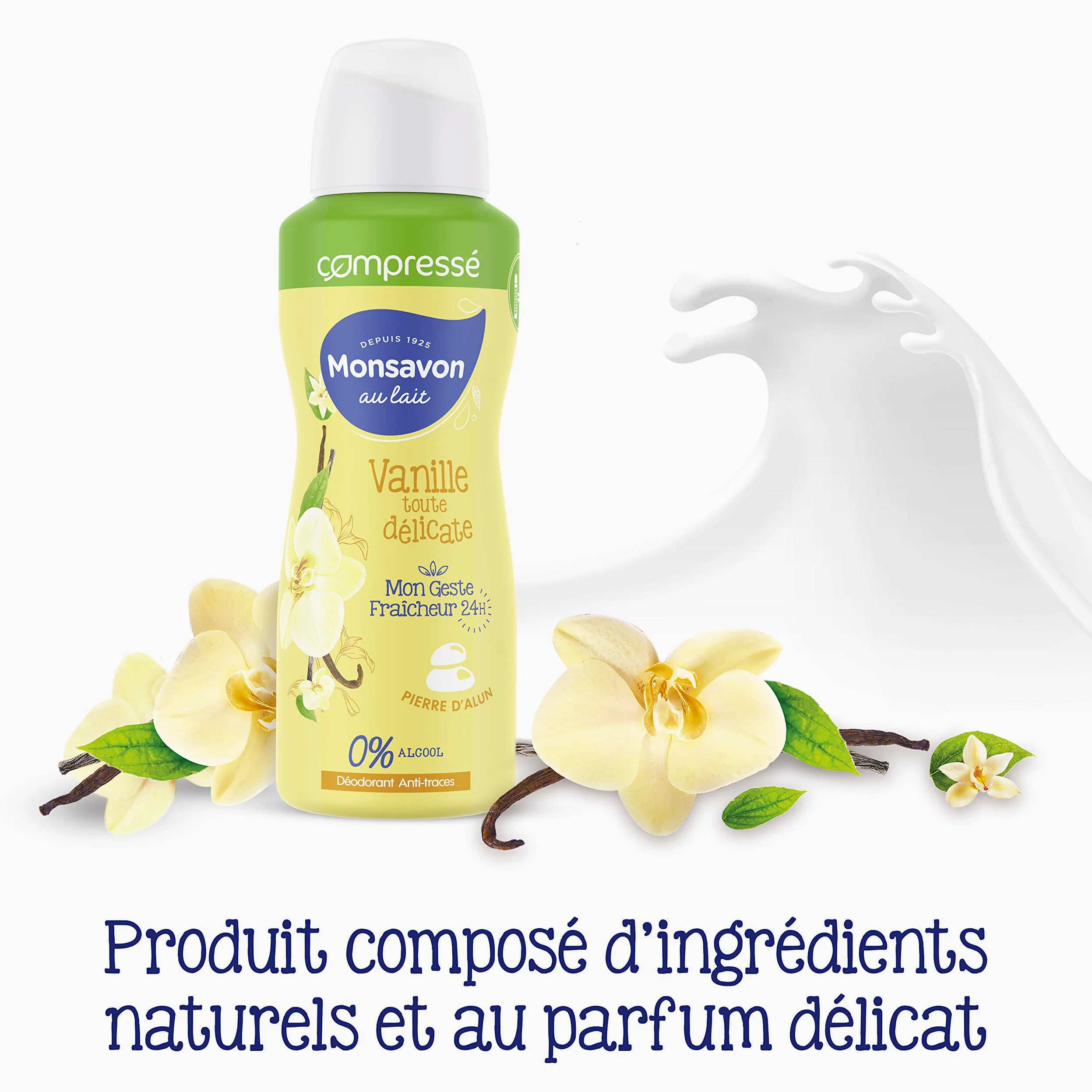 Monsavon - Deodorante alla vaniglia, tutto delicato, compresso, 6 x 100 ml