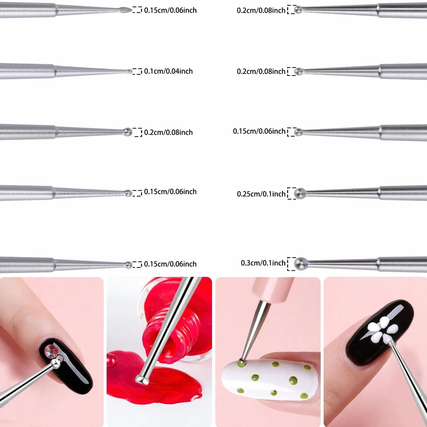 5 Pezzi Strumenti Nail Estremità Sfera, Strumenti Punteggiatura, Strumento Punteggiare Acciaio Inossidabile, Pennello Unghie Acciaio, Pennelli Unghie, per Disegni Unghie Smalto Gel, Intaglio, Ecc