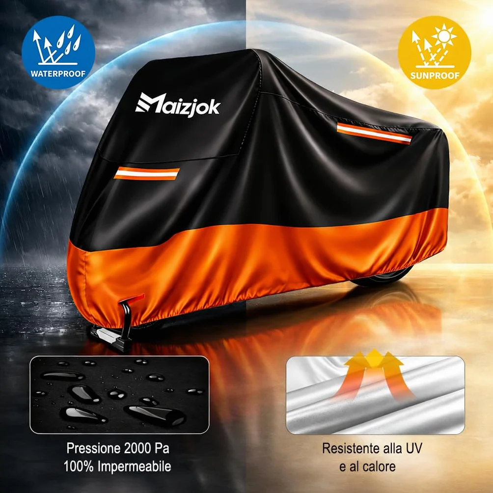 Maizjok® Telo Coprimoto Impermeabile 210D Poliestere per Moto Scooter Motorino 245x105x125cm