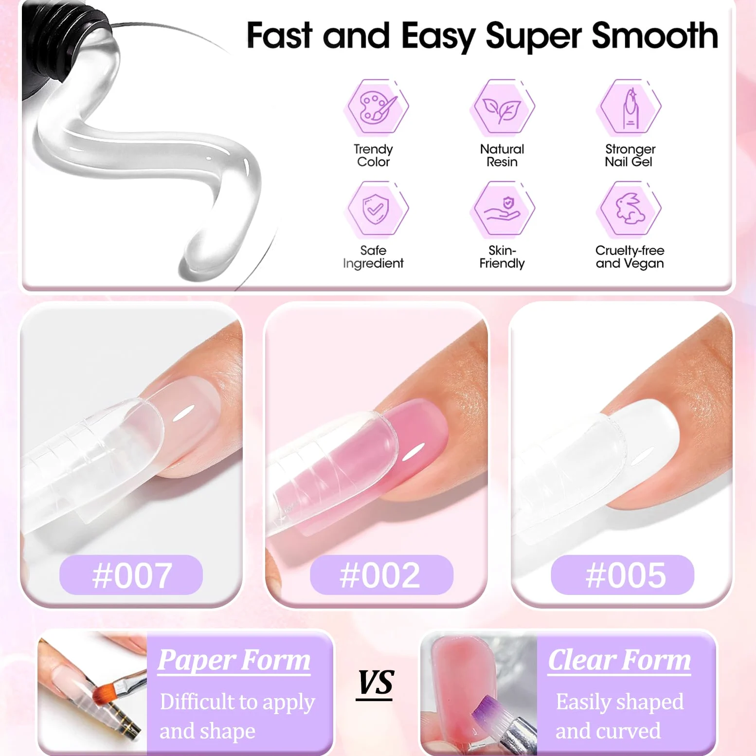 Gel costruttore Polygel for estensione unghie in gel - Rosa, bianco, trasparente con cartine rimovibili - Kit for nail art 3D for principianti