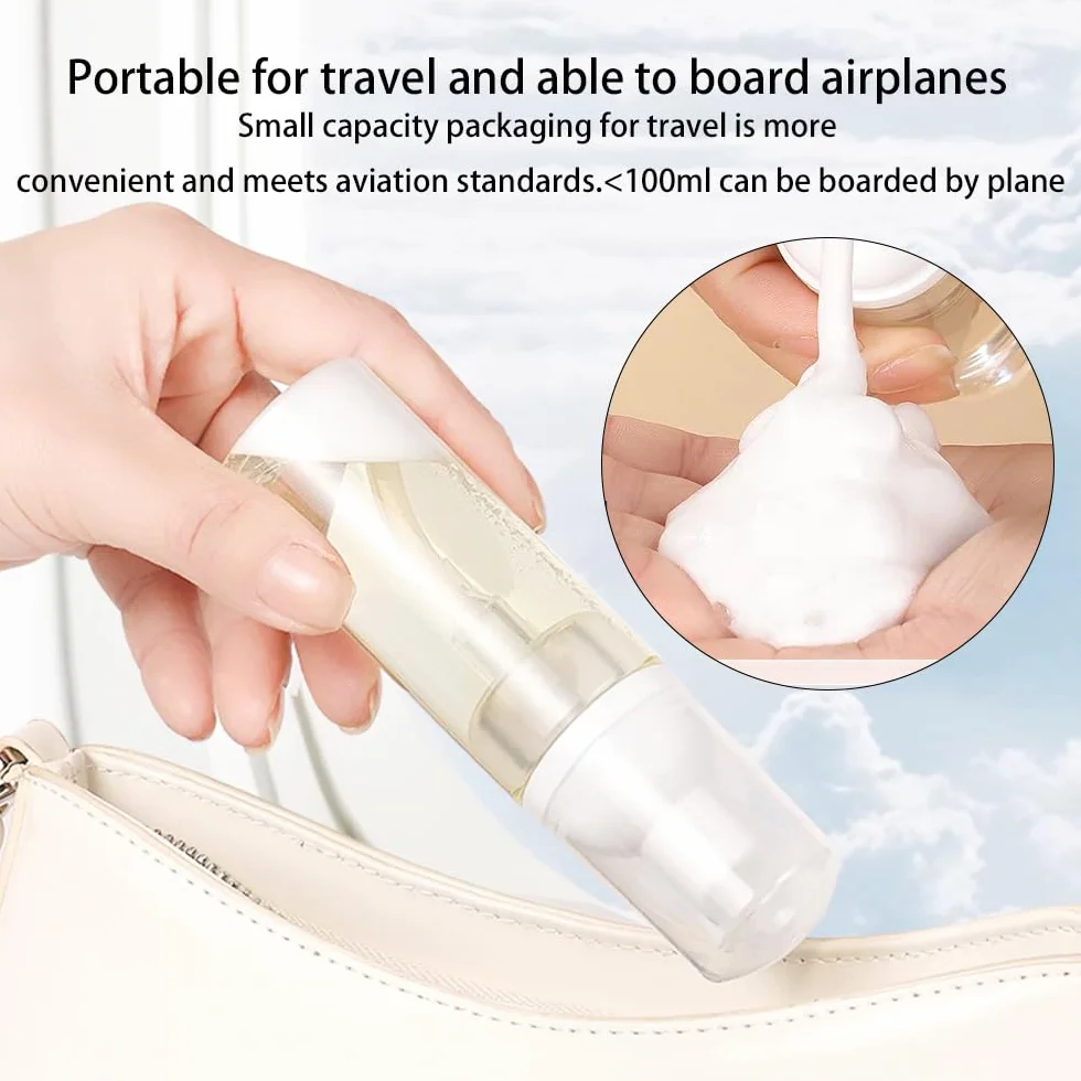 Confezione da 3 Flaconi Schiuma da Viaggio, 60ml - Dispenser Ricaricabili in Plastica Trasparente, Ideali per Sapone, Shampoo e Lavaggio Viso, Pratici e Compatti