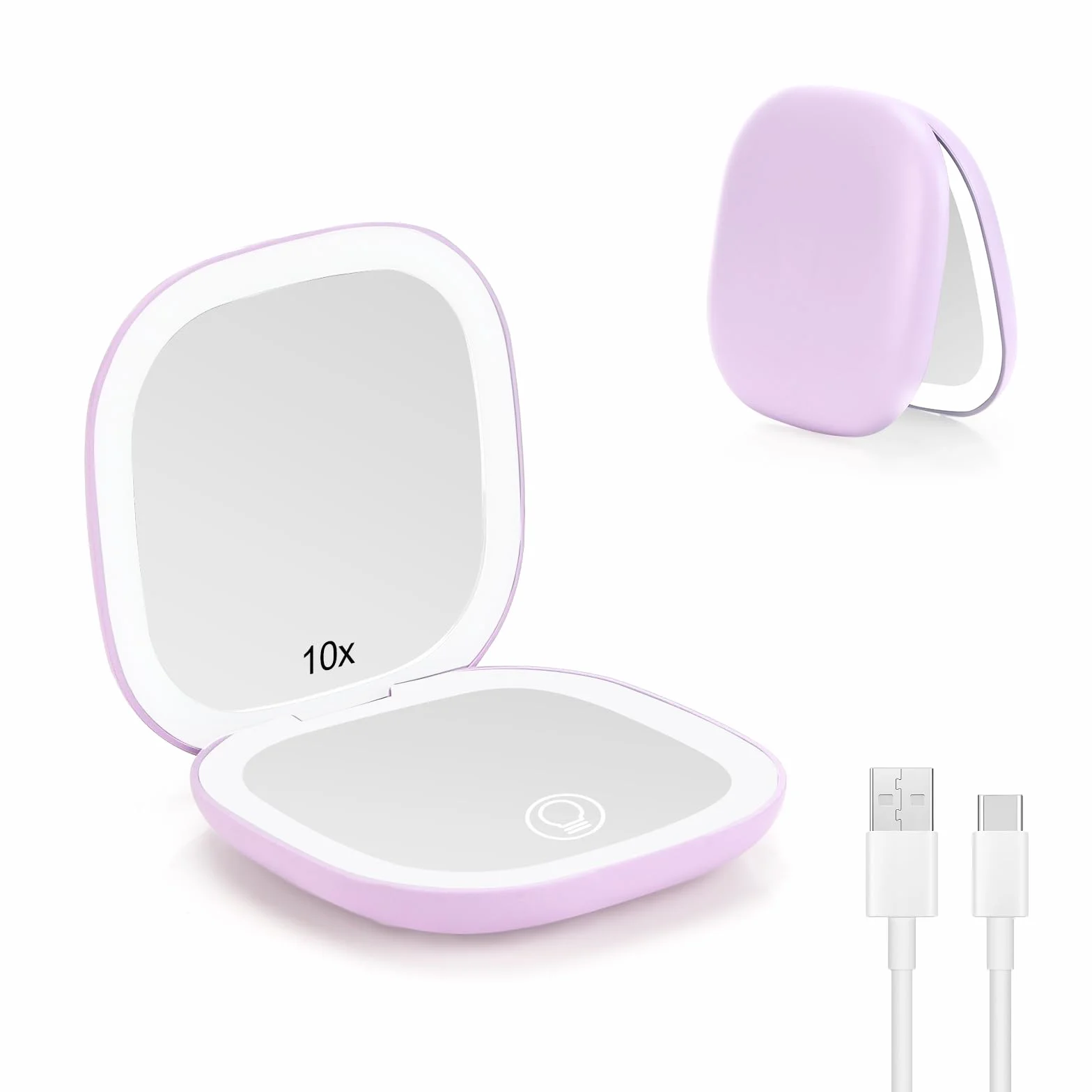 Collazoey LED Specchio Ingranditore, 1X/10X Specchietto da Borsetta, Chargement par USB, 3 Luci Regolabile Portatile Specchio da Viaggio, Interruttore Magnetico Pieghevole Piccolo Mirror (Viola)