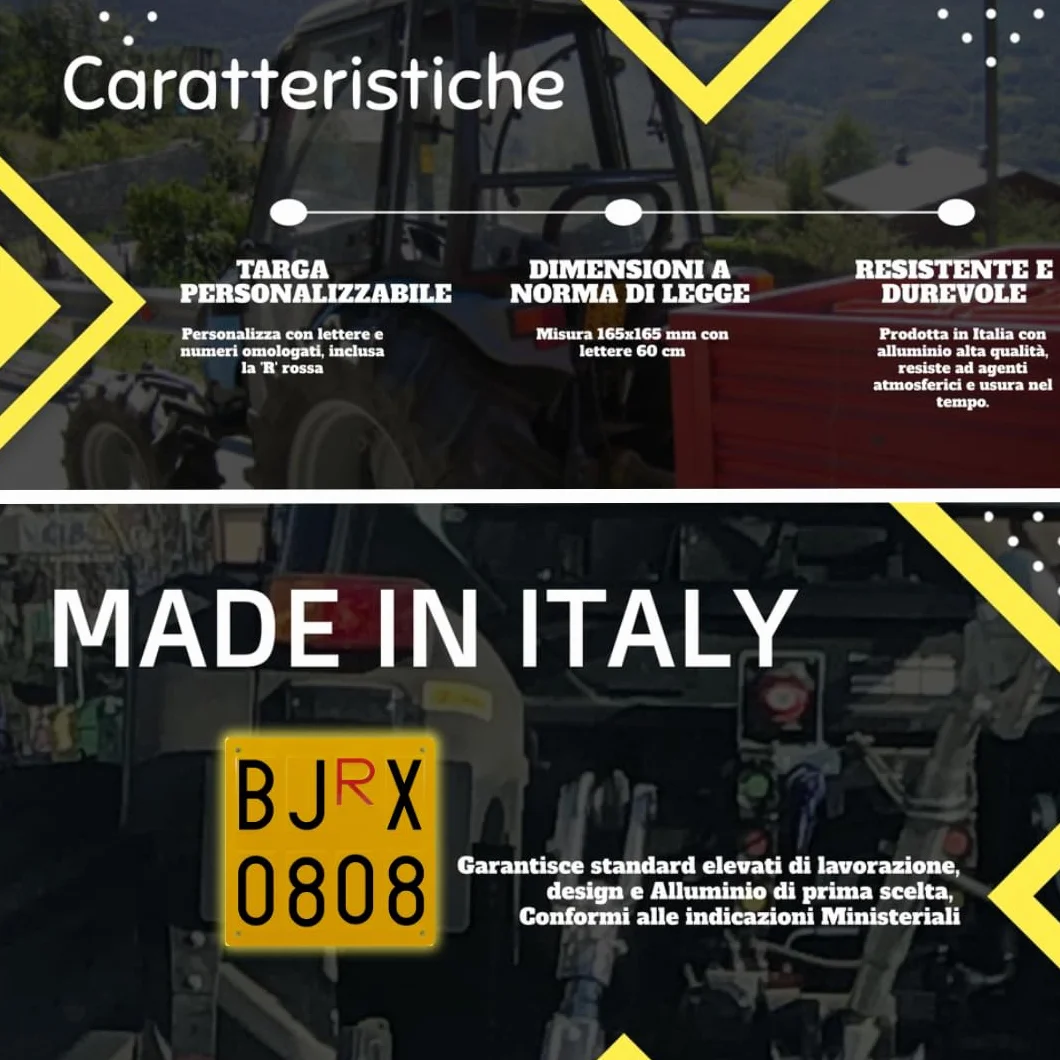 Targa Ripetitrice Agricola in Alluminio Made in Italy - Targhe Agricole Originali con Numeri Omologati e Protezione UV per Trattori