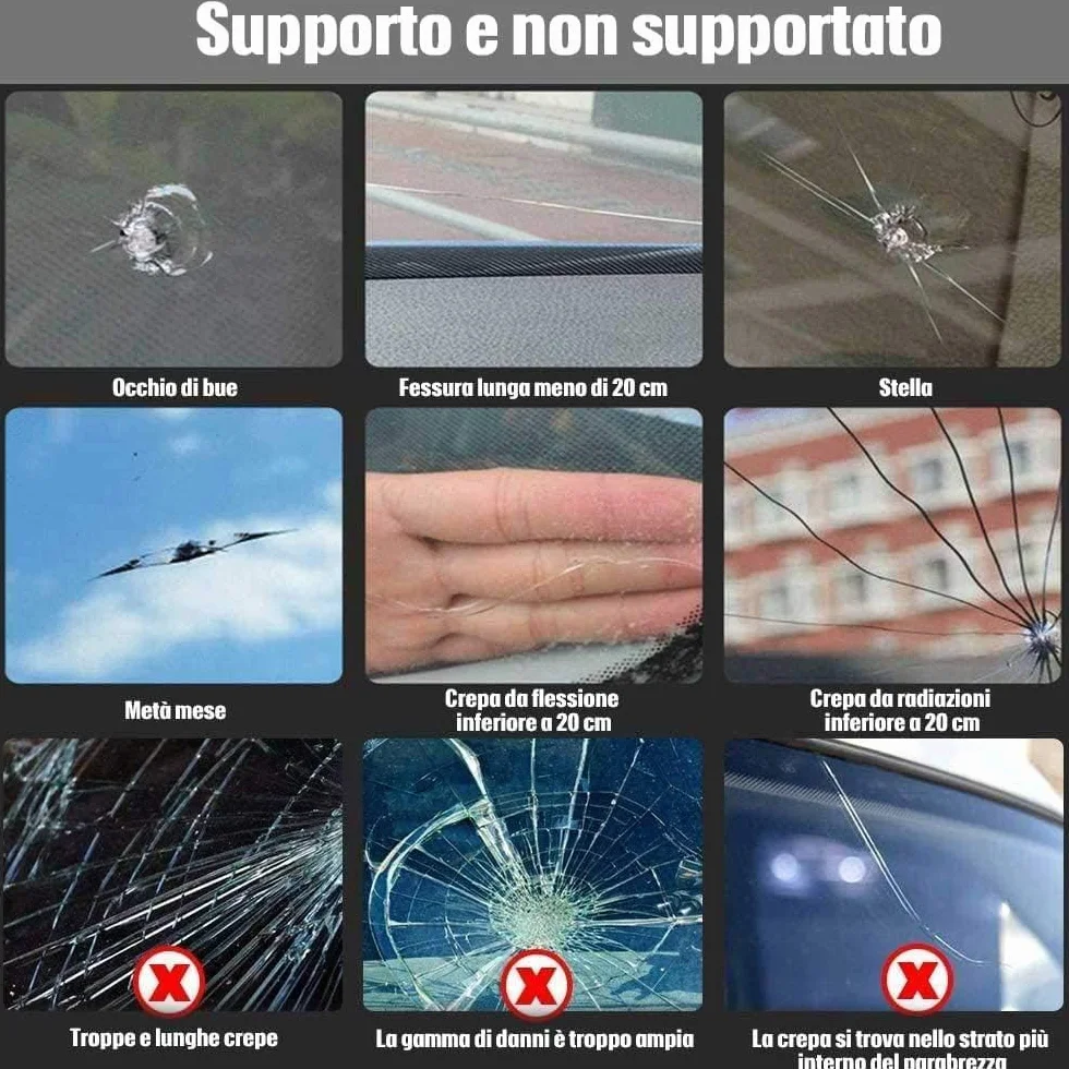 Manelord Car Kit Riparazione Parabrezza Auto Set Riparazione Chip Crepe Bulls-Eye Ragnatela Stella Nichel Mezzaluna