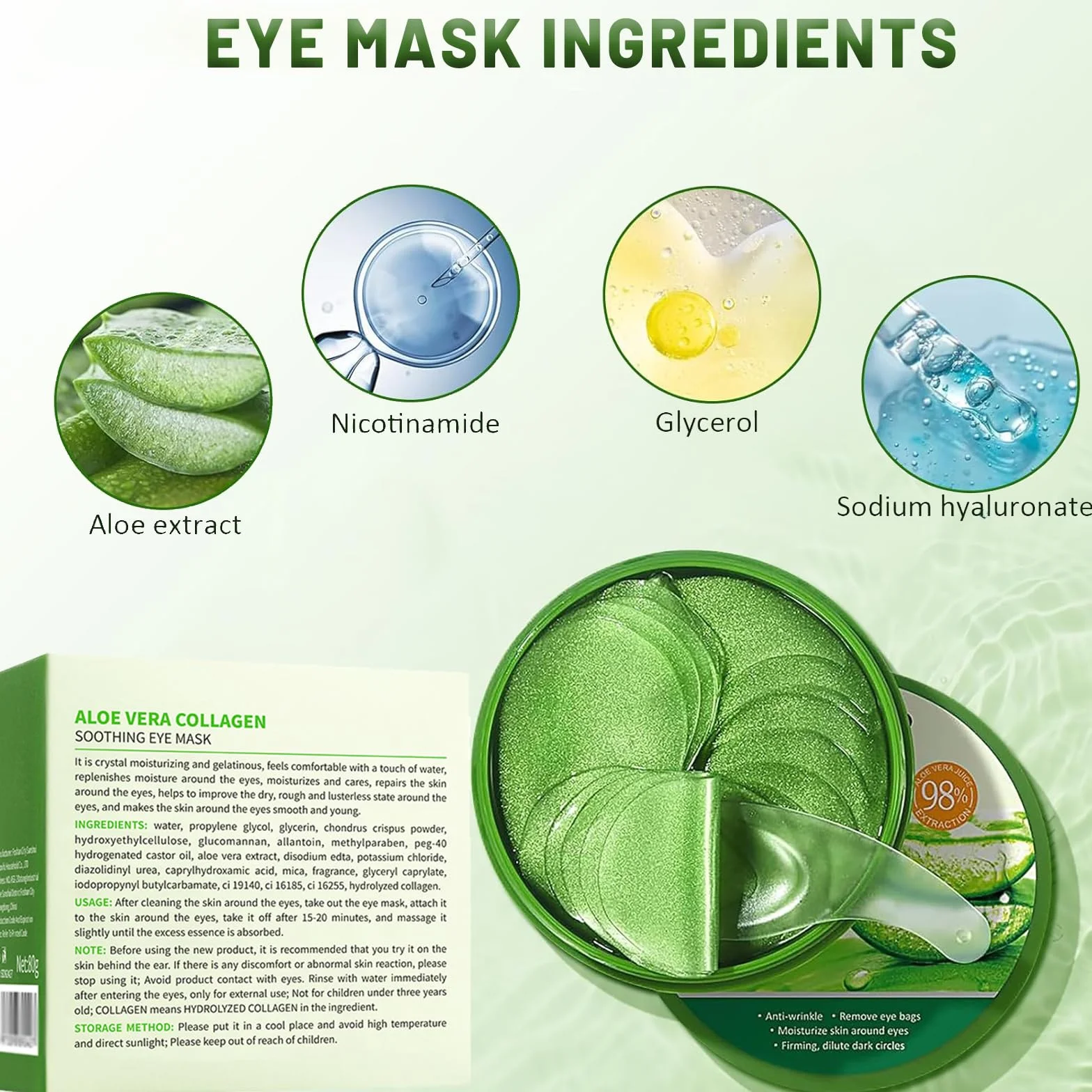 60 Pezzi Patch Occhi con Aloe Vera e Collagene, Maschere Idratanti Anti-Occhiaie e Anti-Borse, Riduce Rughe e Linee Sottili, Cura Contorno Occhi per Uomo e Donna