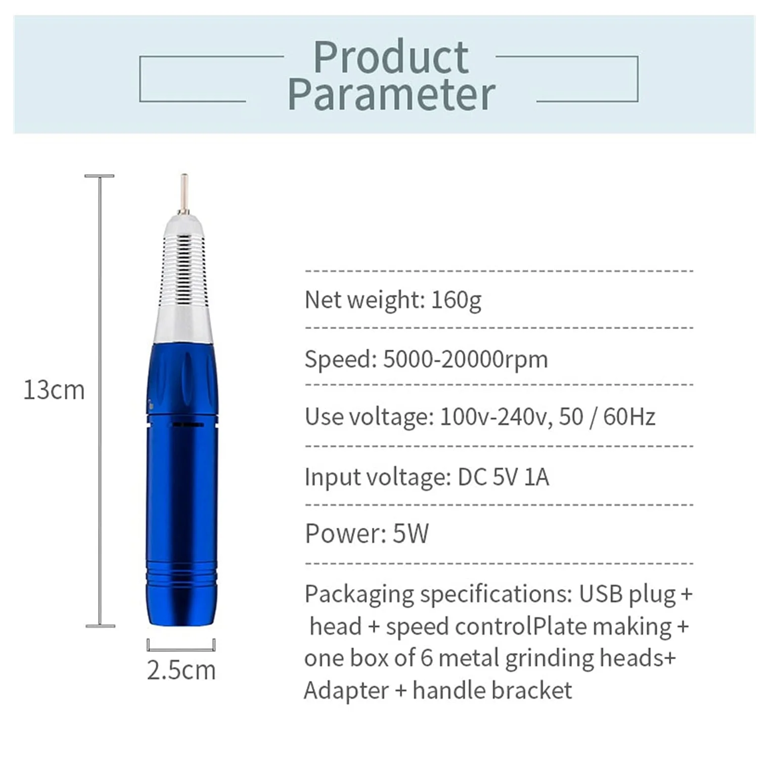 Trapano per Unghie Electric 20000. RPM. Macchina per Unghie per Trapano a Penna 5W Facile trasportare Portatile per Uso Domestico 500 0RPM 5. Colori USB Cavo Mini(Noir)