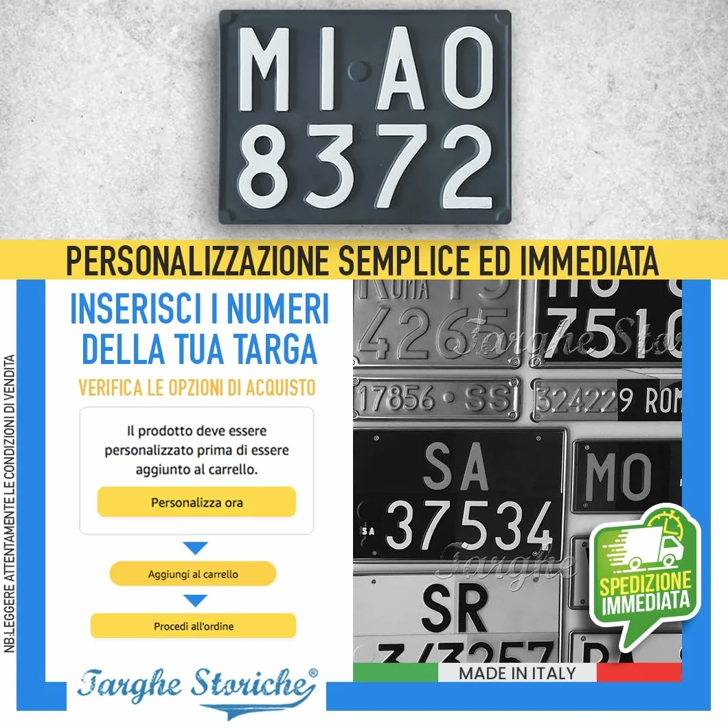 Targa Auto Epoca Posteriore 1963-1975 Plastica Replica Personalizzata Made in Italy
