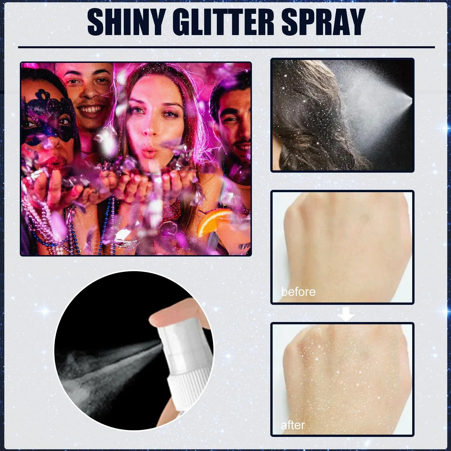 Set di 10 spray glitter per capelli, non unge, a lunga durata, per vestiti da festa di Halloween