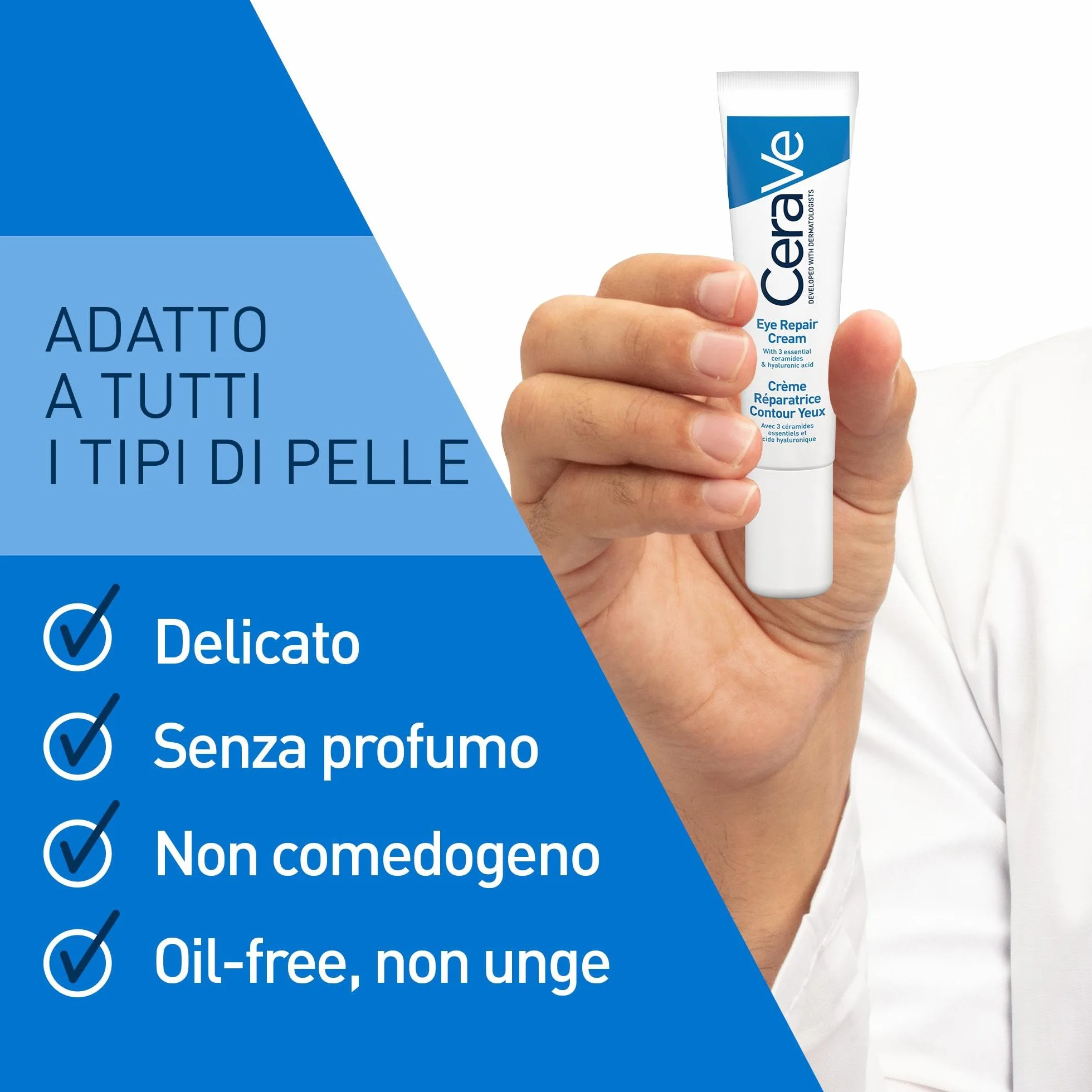 CeraVe Crema Contorno Occhi Riparatrice con Acido Ialuronico e Ceramidi,  Tutti i Tipi di Pelle
