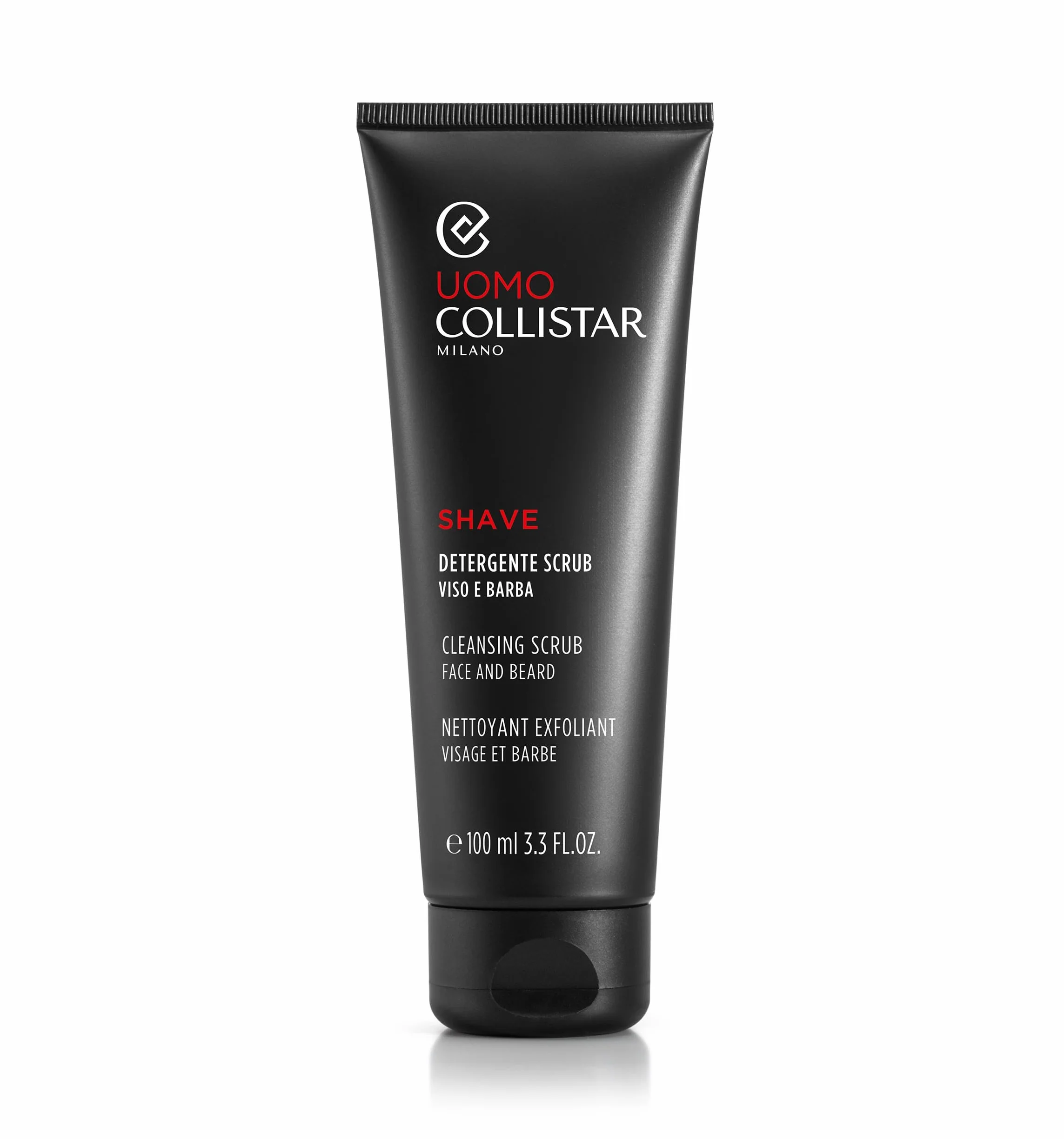 Collistar Uomo Detergente Scrub Viso e Barba, Deterge ed Esfolia, Effetto Detox Purificante, 100ml
