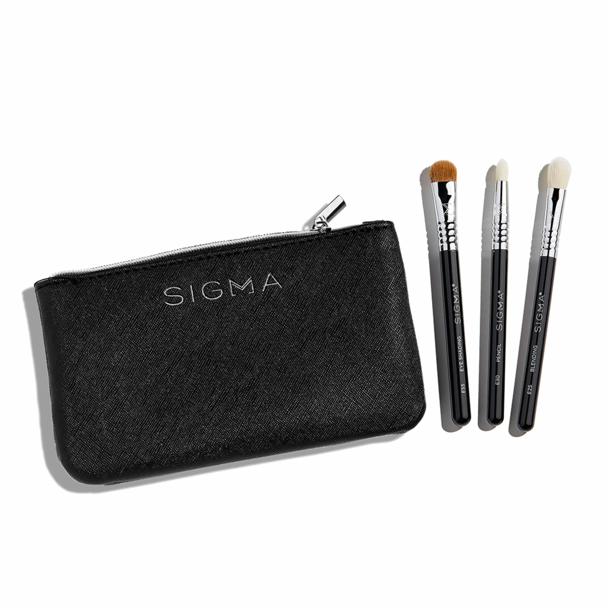 Sigma Beauty Glam 'N Glow - Set di 3 mini pennelli per occhi, ombretto, doppio e sfumatura, elegante astuccio nero (4 pezzi)