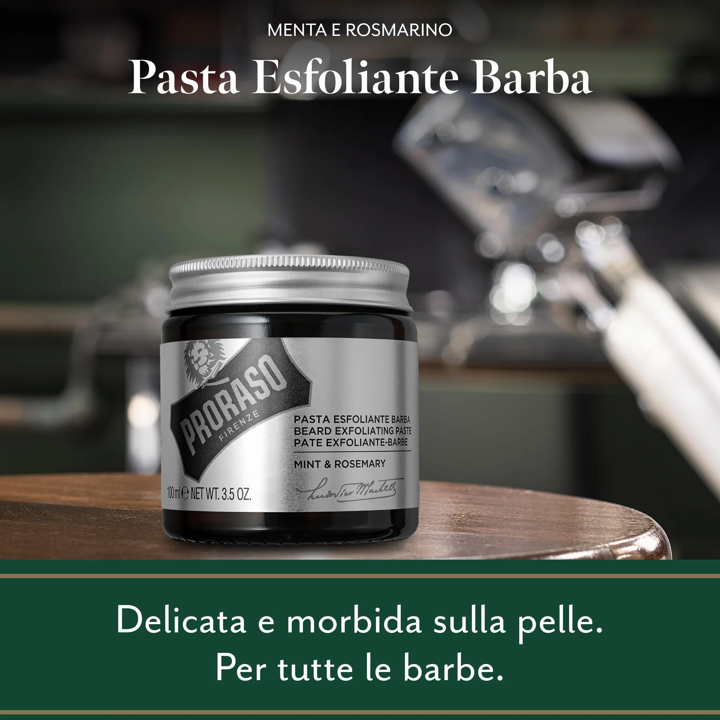 Proraso Pasta Esfoliante Barba Menta & Rosmarino, 100ml, Scrub per la cura della barba per barbe medie e lunghe dalla fragranza rinfrescante, Made in Italy