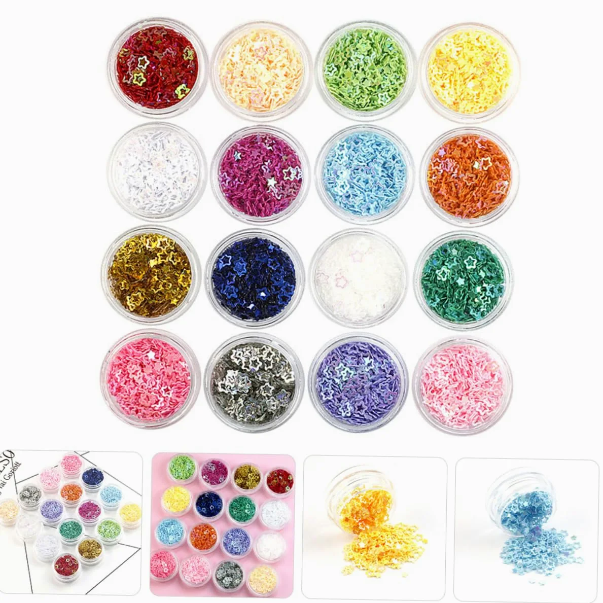 Healeved 32 Scatole glitter stella a cinque punte gel unghie primer unghie glitter per unghie glitter per il corpo glitter per il viso glitter per il trucco scintillio festivo paillettes