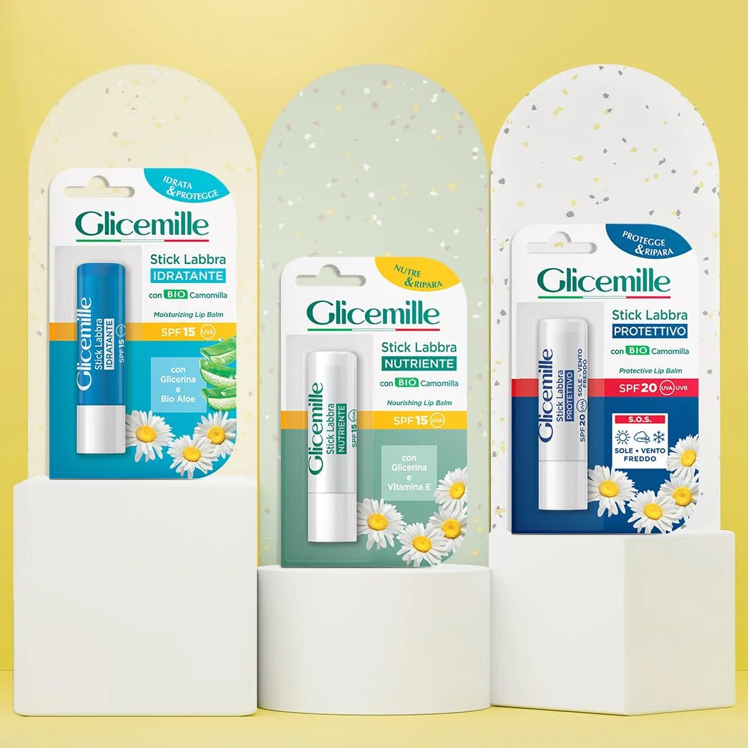GLICEMILLE Stick Labbra Nutriente SPF 15 BIO Camomilla Glicerina Vitamina E 5,5ml