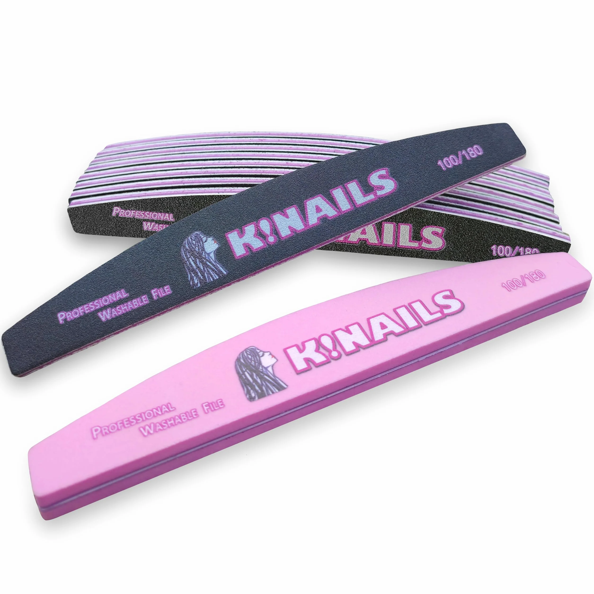 K!NAILS Lime per Unghie 100 180 - Lime Professionali con Carta Abrasiva Giapponese Lavabili e Incartate Singolarmente - 10 Lima Unghie per Rimozione Gel Semipermanente e Ricostruzione Unghie