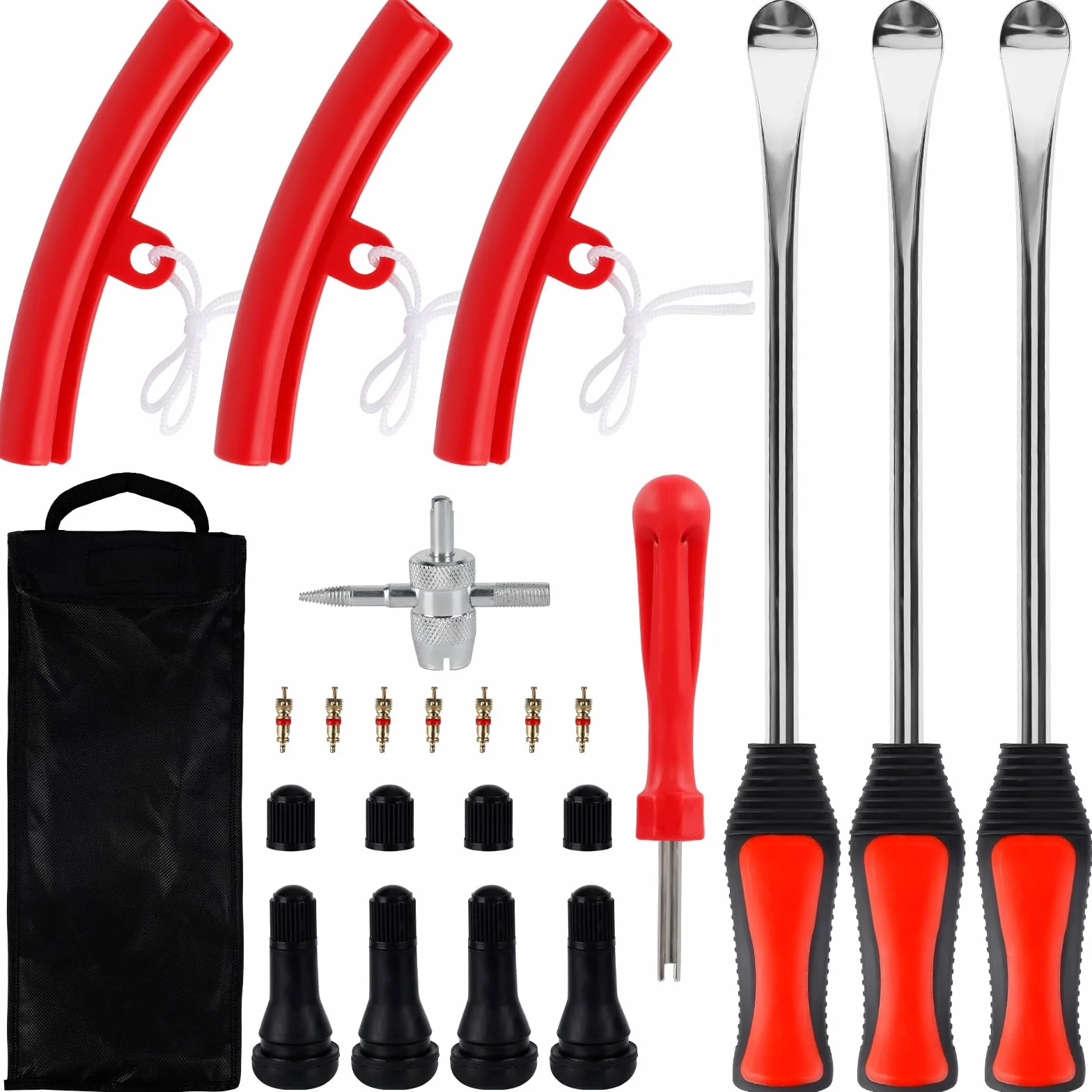 Leve Smontagomme Moto 3 Pizze Leve Smontagomme in Acciaio per Auto, Attrezzo per Montaggio Pneumatici, Kit Riparazione Pneumatici con Accessori e 3 Protezioni, per Cerchi, Bici, Scooter