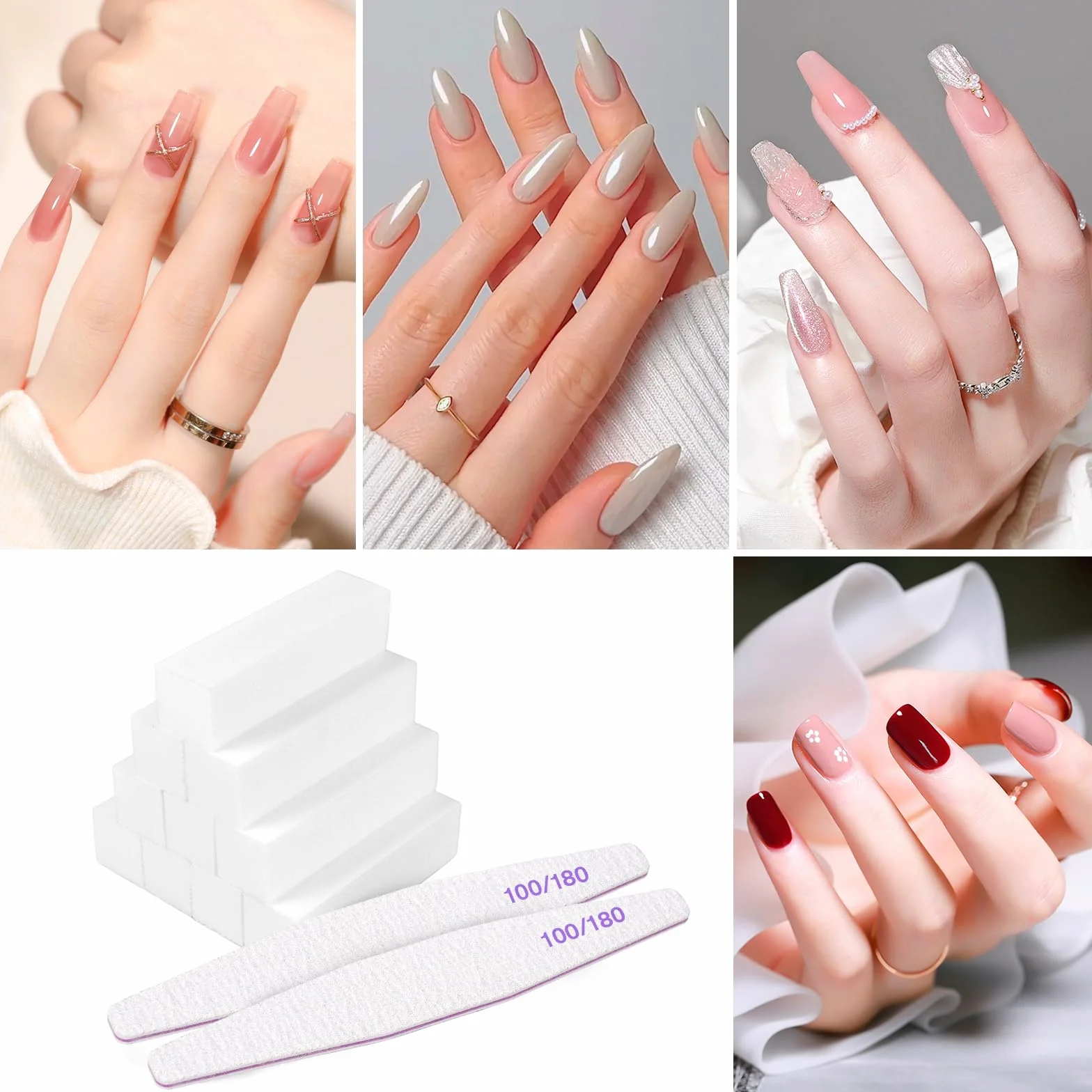 Carehabi 30 Pezzi Lime per Unghie e Buffer per Unghie, Lima 100/180 Unghie Professionali, Buffer Unghie Professionale per Salone Unghie, Nail Art Fai da te a Casa