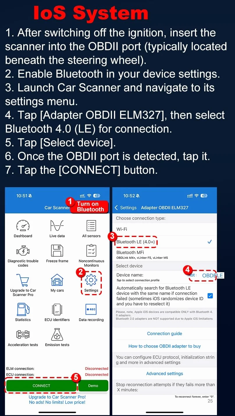 OBD2 Auto Diagnostica Bluetooth Scanner per Guasti Veicolo iOS Android Windows