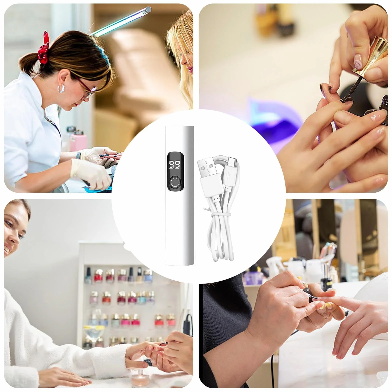 Mini lampada UV ricaricabile, 4,29 x 0,83 x 0,83 x 0,83 in Digital Display Nail Dryer, Timing Led, Reusable Equipment for Manicure Pedicure Studio Salon Travel Camping Airplane