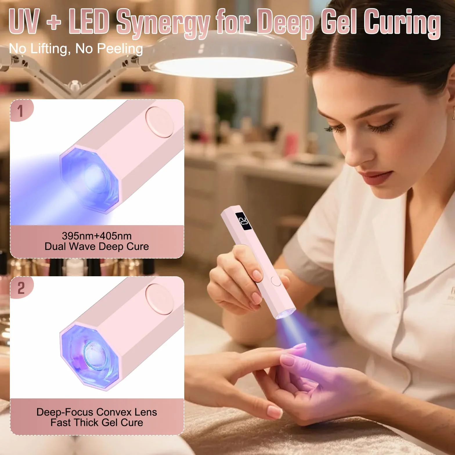 Mini lampada UV per unghie in gel, lampada UV per unghie con supporto, ricaricabile, piccola lampada UV per unghie, portatile, 2 modalità timer per smalto gel (rosa)