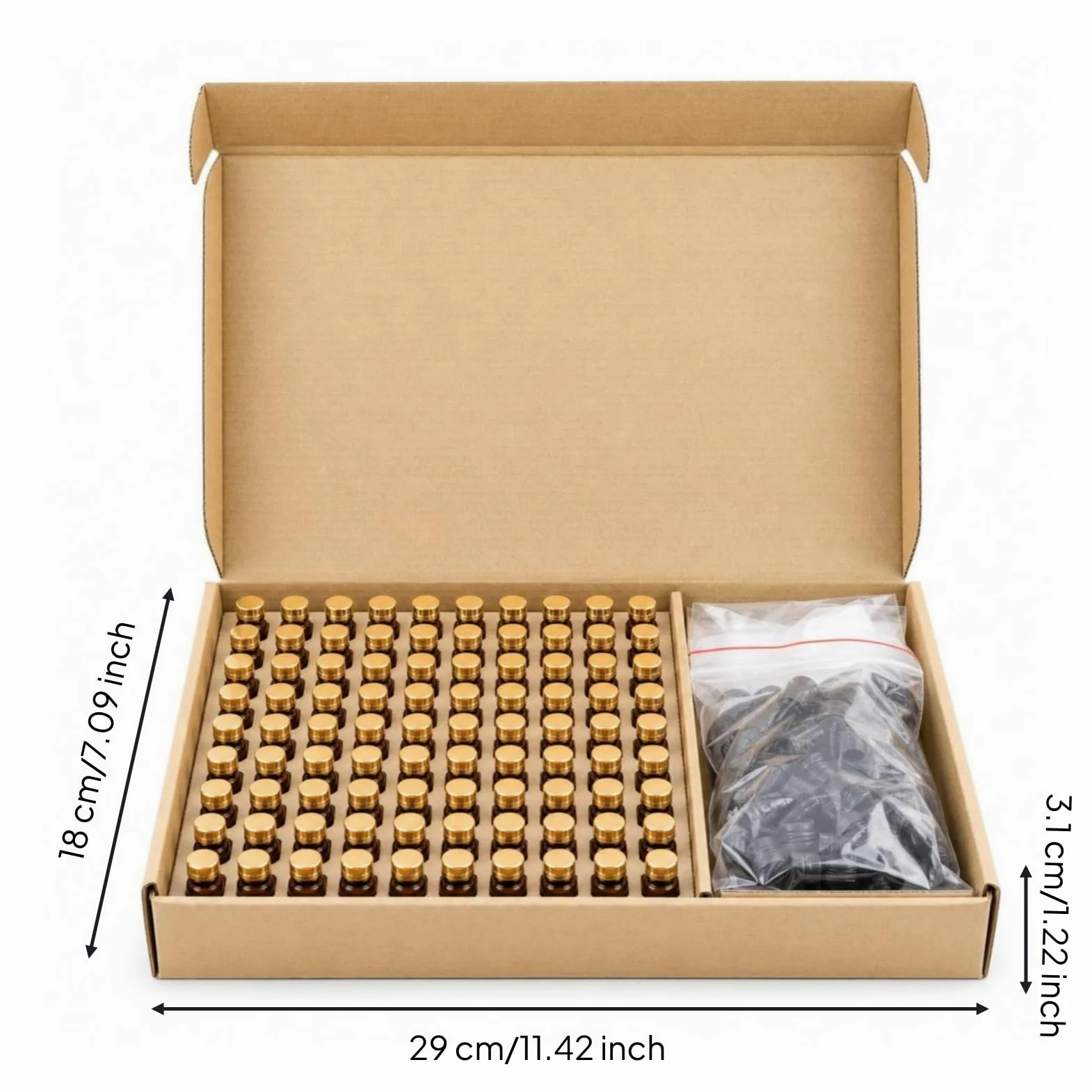 TISHITA 100 Pezzi Flaconcino in Vetro Vuoto Flaconcino Ricaricabile Flacone con Etichetta per Campionamento, 2ml, Bottiglia Color Ambra Con Tappo Dorato Liscio E Tappo Forato