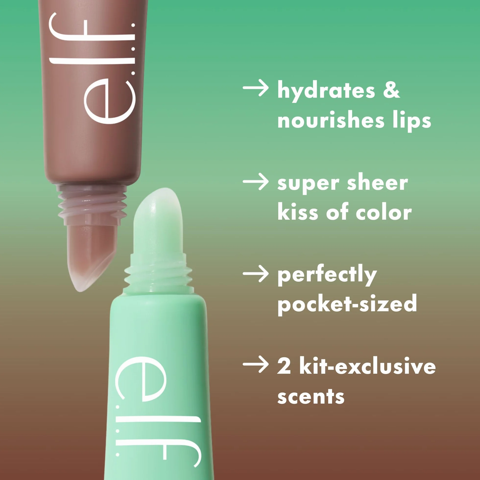 e.l.f. Squeeze Me More Lip Balm Duo, balsamo labbra idratante per un tocco di colore sheer, arricchito con acido ialuronico, prodotto vegano e non testato sugli animali, MINT/CHOCOLATE