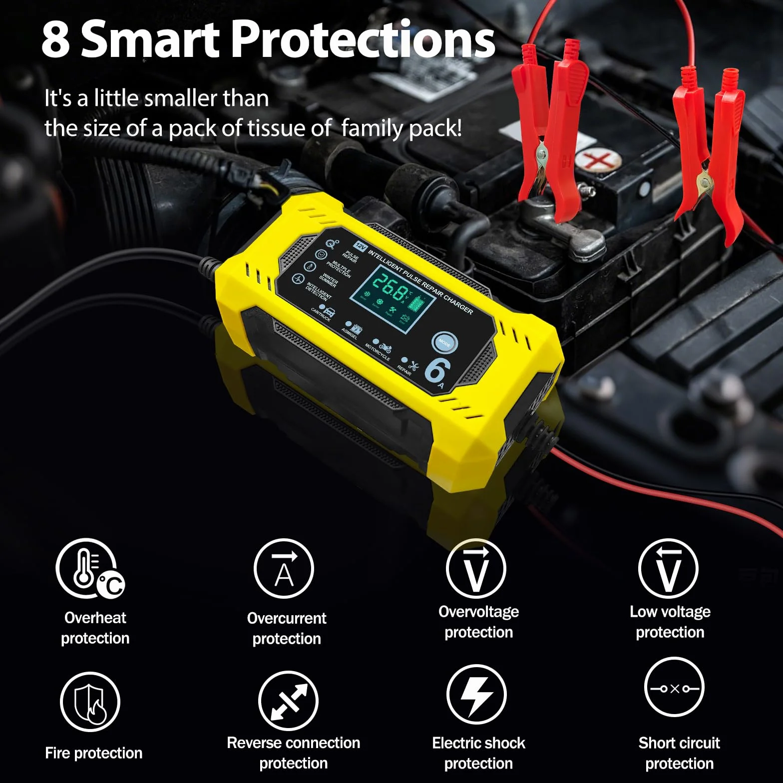 Carica Batteria per Auto 12V 6A Caricabatterie Intelligente con Schermo LCD Touch Screen Rilevamento Automatico Riparazione Manutenzione