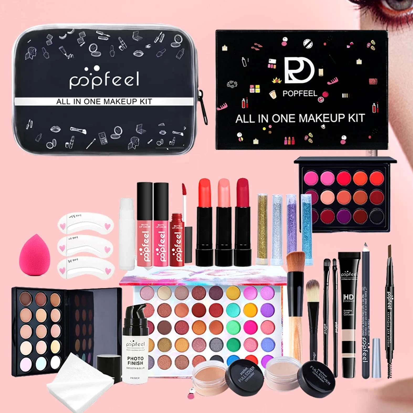 Kit trucco per principianti, set trucco completo per il viso per il trucco | Set di trucco da donna Set di trucco completo, kit di trucco portatile Set di cosmetici per trucc