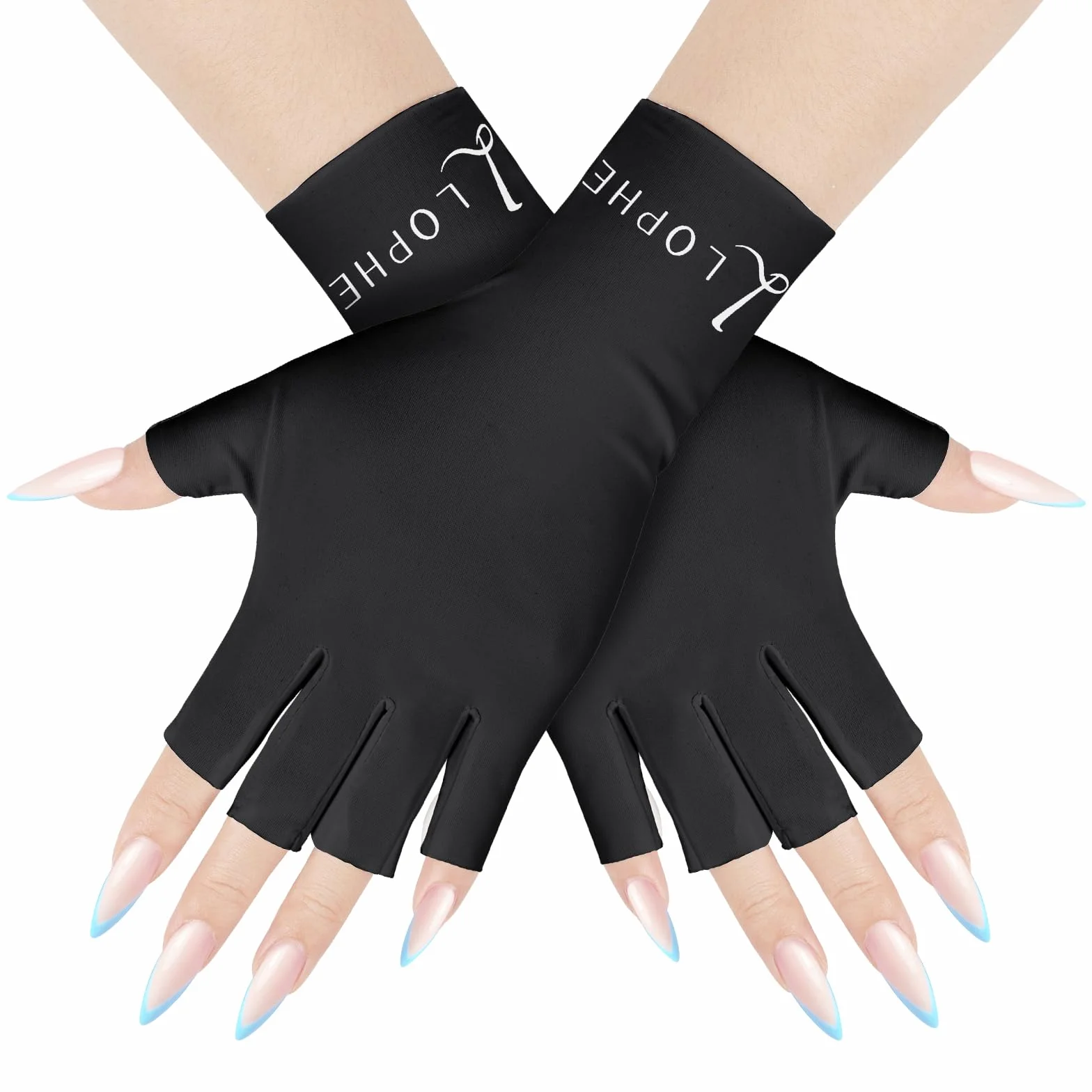 LOPHE Guanti UV per Unghie in Gel, 1 Paia UPF200+, Anti Raggi UV e UVB 999+, per Lampada per Unghie, Guanti Senza Dita per Manicure Nail Art Fai Da Te e Salone, Golf, Pesca(Nero)