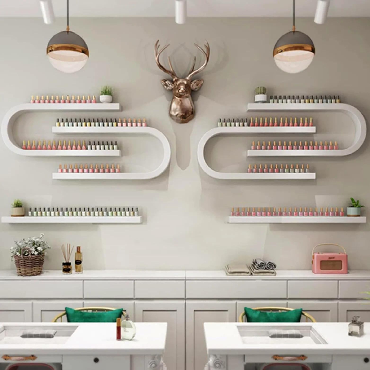 Porta Smalto a Parete in Metallo a Forma di U per espositori da Parete, espositore per Cosmetici per Rossetto, Organizer per flaconi di Smalto in Spa e Centri estetici, Nero (Bianco)