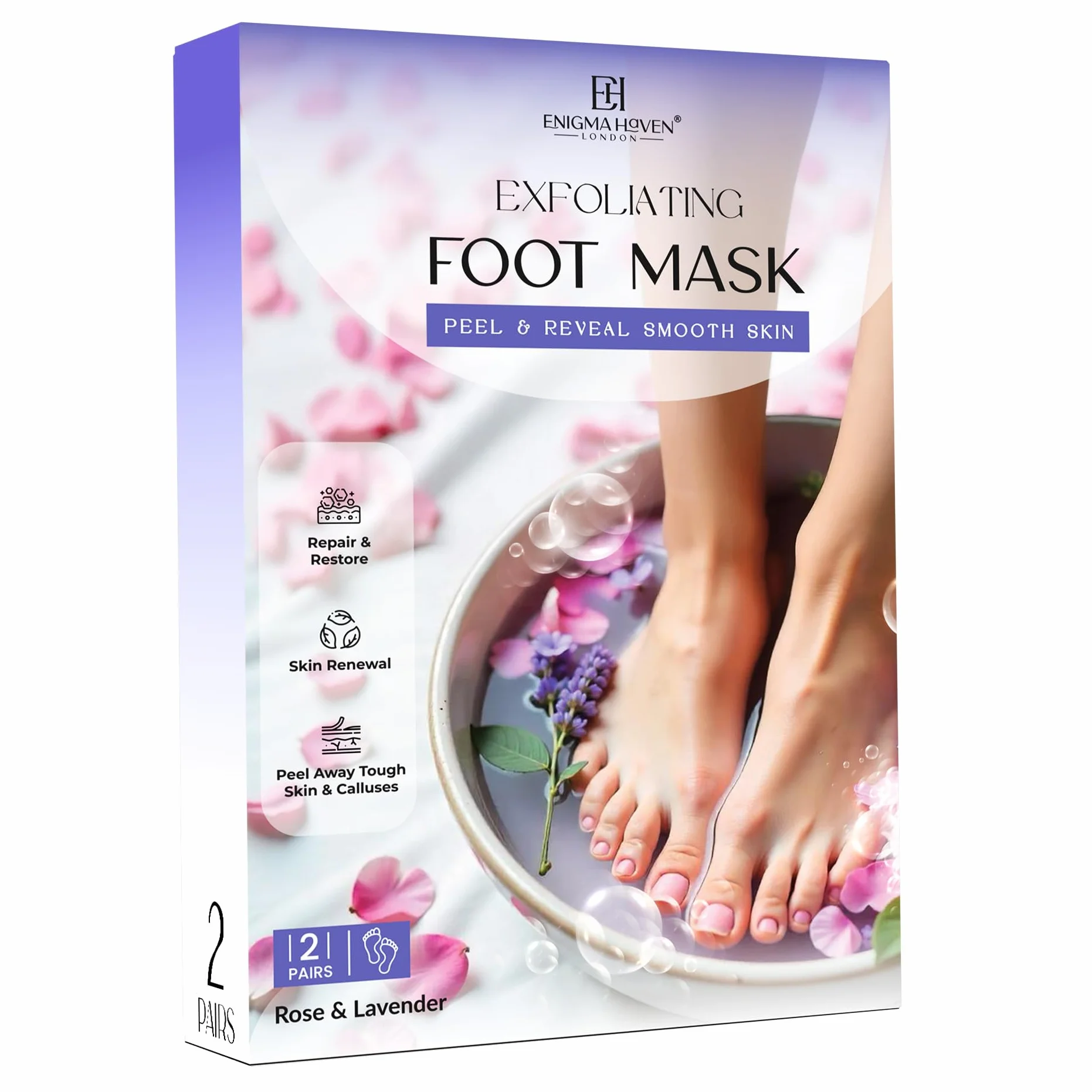Luxury Foot Peel Mask - Trattamento esfoliante a casa per piedi morbidi del bambino, ripara talloni screpolati, rimuove la pelle secca, rosa e lavanda, regalo per donne e uomini