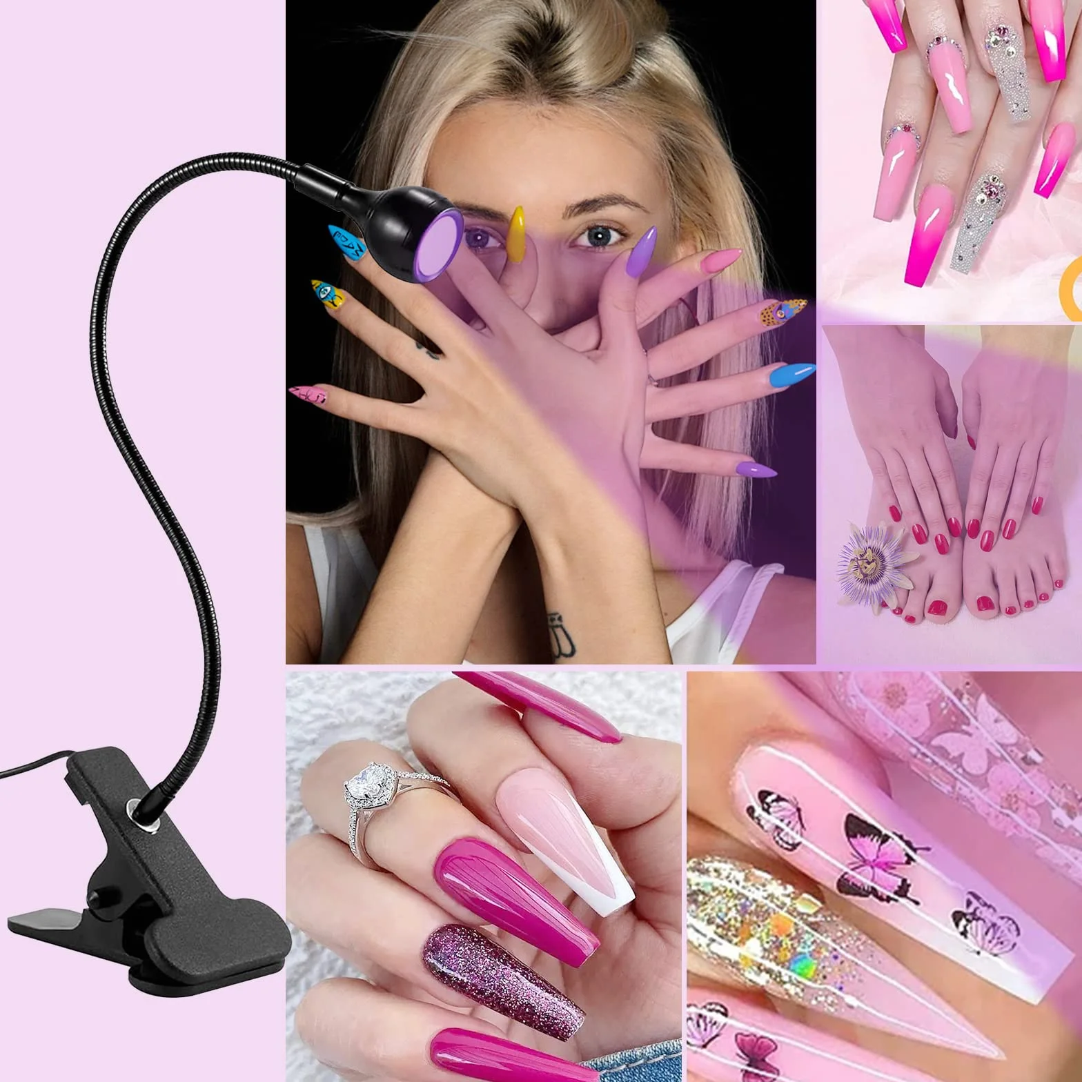 Lampada UV Unghie Gel 3W LED USB Lampada di Essiccazione UV per Gel Resina e Colla UV con Clip e Interruttore,Professionale Lampada Led Unghie Adatto per Manicure Indurimento Resina Nero
