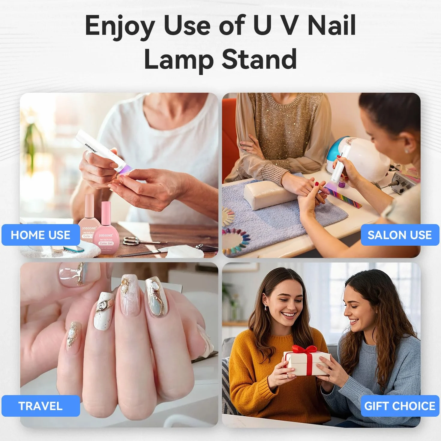 JODSONE Mini Lampada LED Unghie, Lampada portatile a U V con supporto Lampada portatile compatta per unghie ricaricabile USB Asciugatrice per unghie per casa salone di bellezza fai da te, bianco