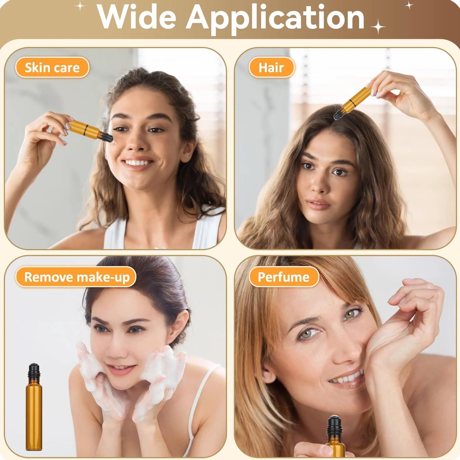 20 flaconi di vetro arrotolabili per oli essenziali da 10 ml, marrone, ricaricabile con apri, contagocce e adesivi per oli, profumi