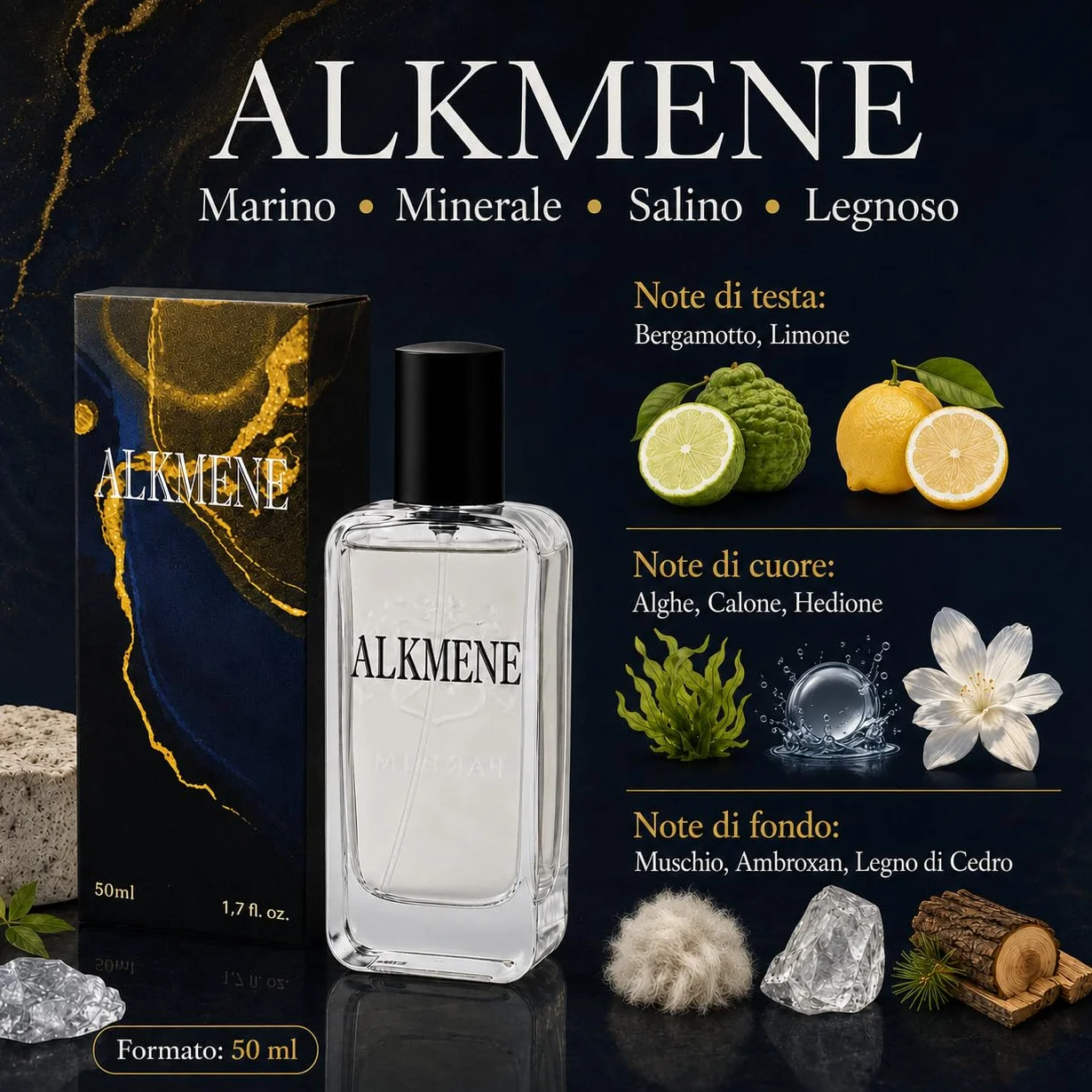 RAPTUS ALKMENE Intense Parfum 50 ml Profumo Marino Ambrato Fragranza Acquatica Minerale