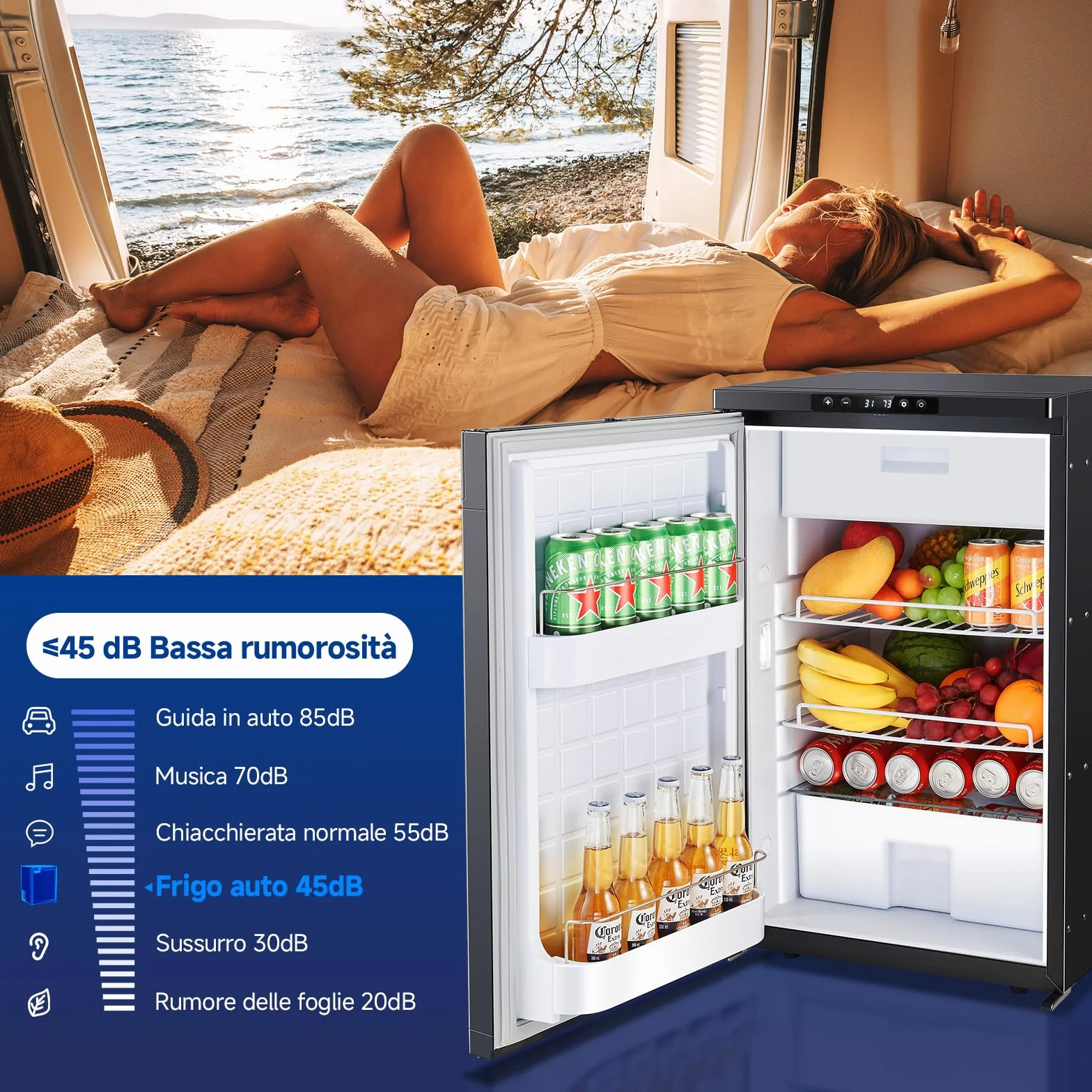 AAOBOSI Frigo Portatile 83L 12/24V DC -20°C a 20°C con APP e Luci LED per Campeggio Caravan Auto Camper