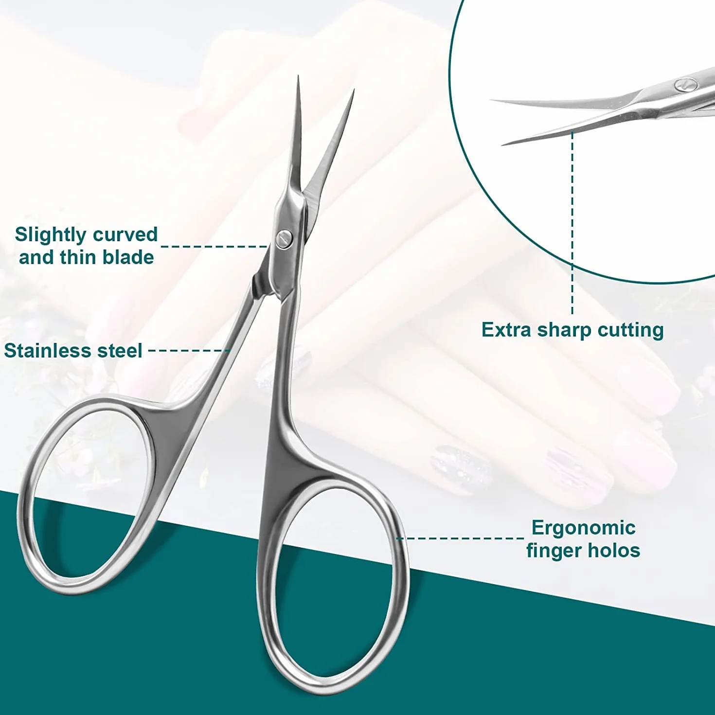 Forbicine per Cuticole in Acciaio Inossidabile, Forbici Professionale Punta Curva Sottile, Argento