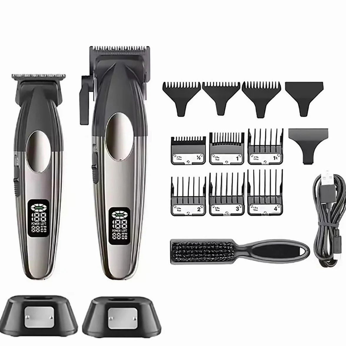 Tagliacapelli professionale, 2 pezzi, tagliacapelli professionale combinato da barbiere, per uomo, elettrico, senza fili, ricaricabile