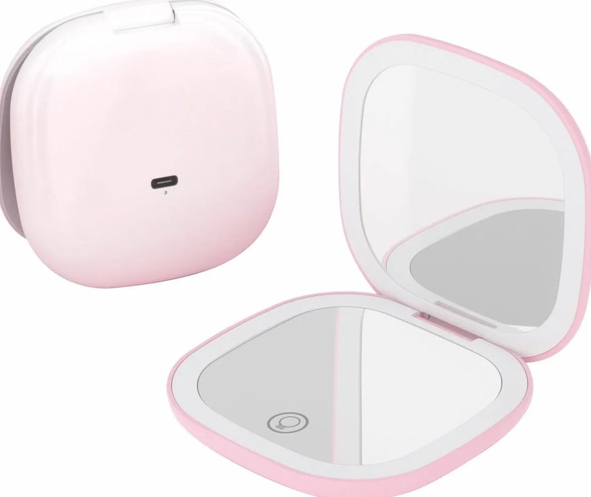 Specchio Trucco 10X con Luce LED Ricaricabile USB-C Rosa