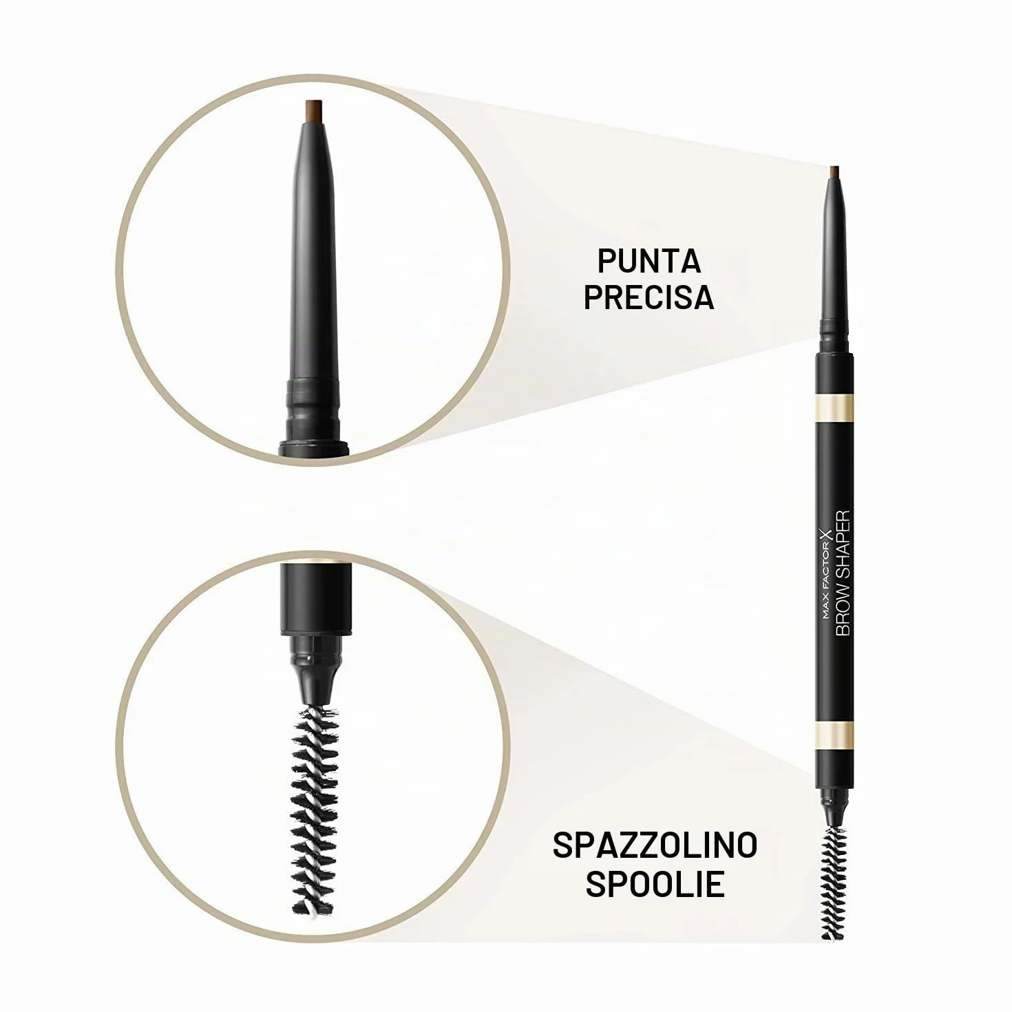 Max Factor - Matita Sopracciglia Brow Shaper con Punta automatica e Pettinino - 030 Deep Brown - 1 g