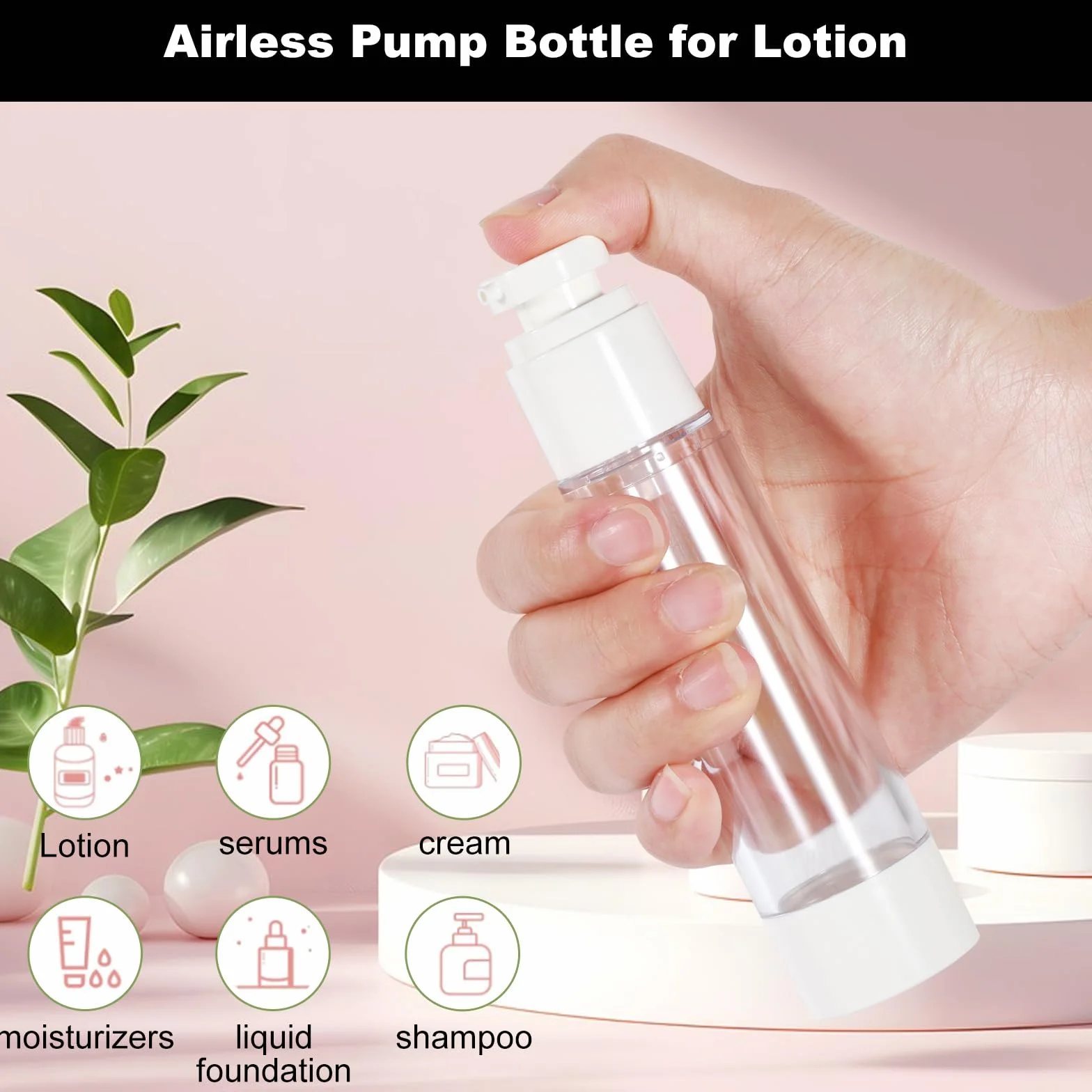 6 Pezzi 50ml Airless Porta Crema Pump, Airless Contenitore Crema Pump, Dispenser per Crema, Dispenser Cosmetico da Riempire, Bottiglie da Viaggio per Lozione, Fondotinta, Olio essenziale