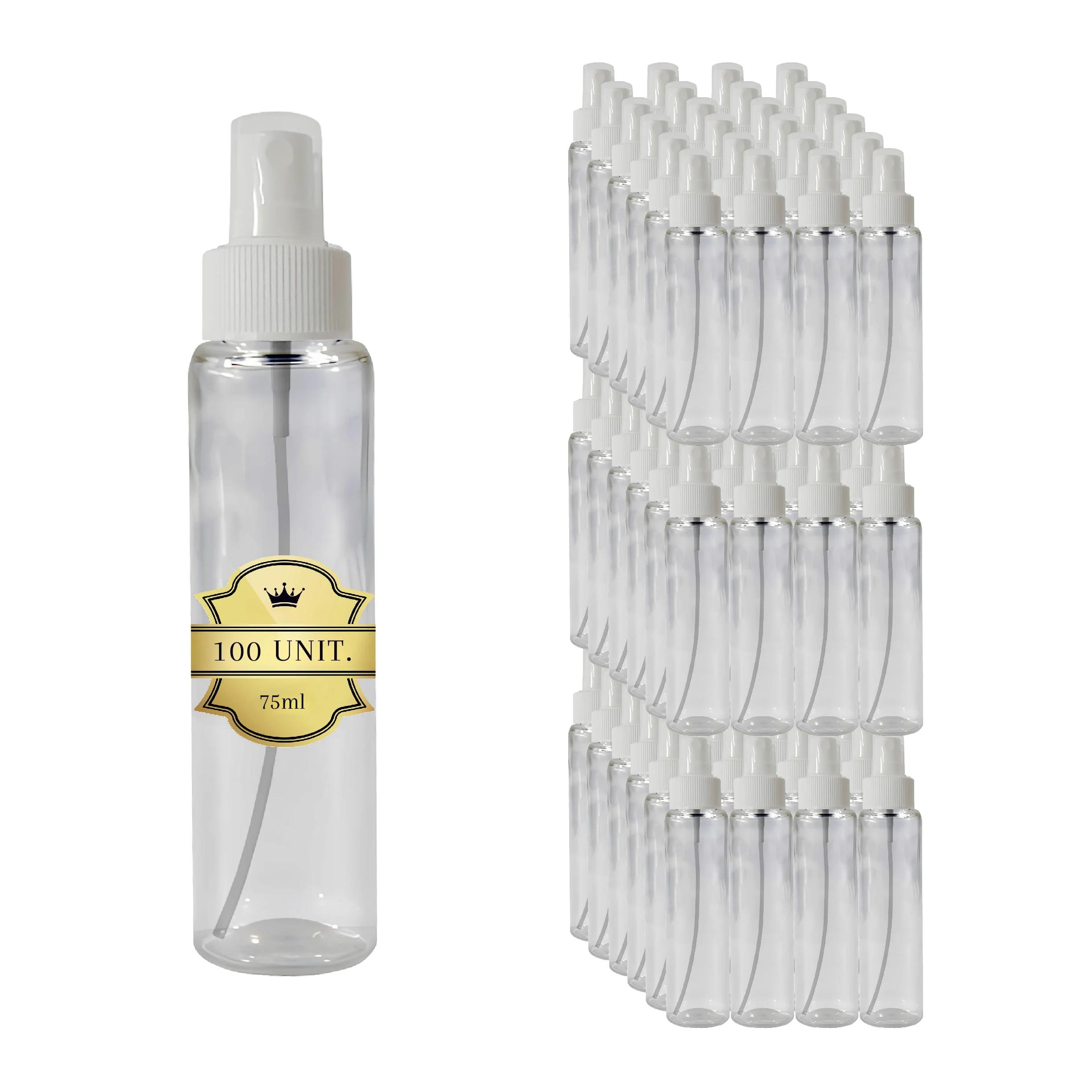 Espirito Rebelde Confezione da 100 flaconi spray vuoti in plastica trasparente da 75 ml, flaconi spray riutilizzabili per cosmetici, profumi, oli essenziali, viaggi, spray