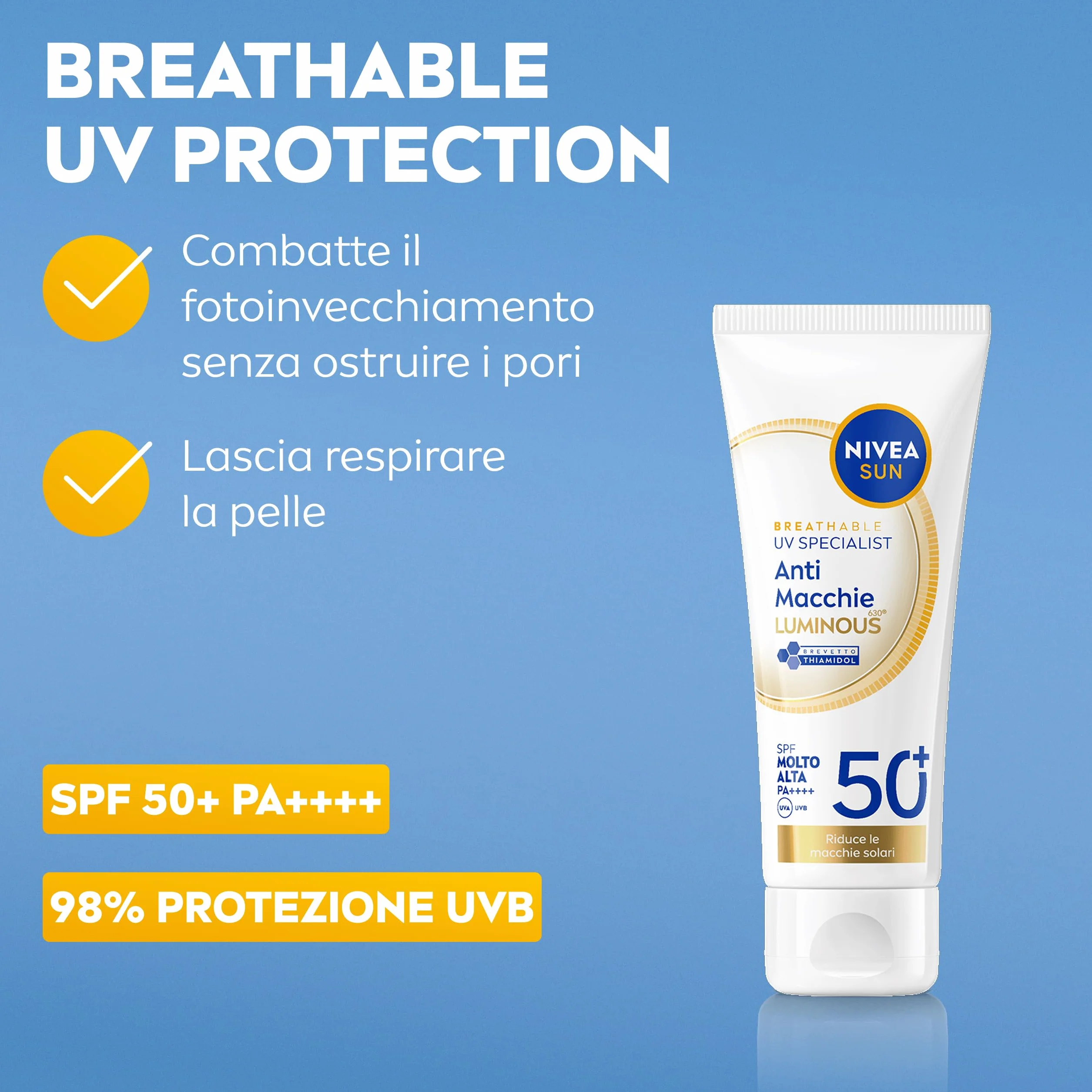 NIVEA SUN Luminous630 Crema Solare Viso SPF 50+ 40 ml anti-macchia fluido leggero Thiamidol