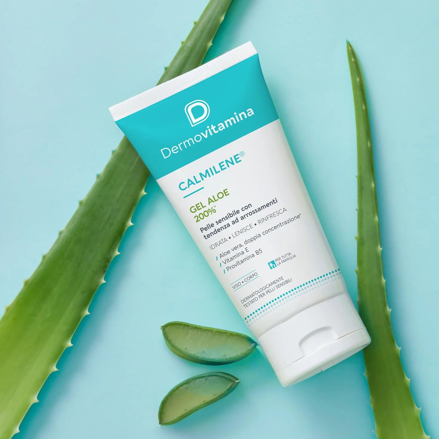 Dermovitamina Calmilene Gel Aloe 200% - Gel Multiuso Idratante con Aloe Vera - Per Pelle Sensibile con tendenza ad Arrossamento - Idratazione di corpo e viso - Con Vitamina E e Pantenolo -150 ml