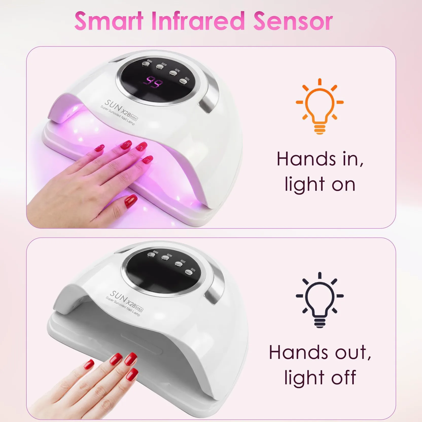 380W Lampada UV LED Unghie, 90 LED Integrati, 4 Timer, Display Digitale