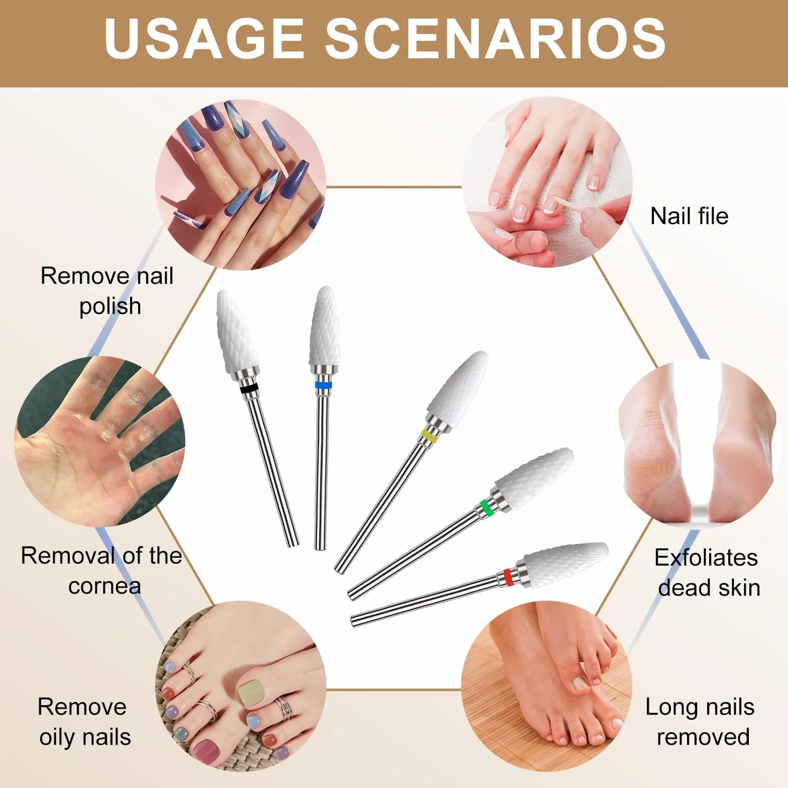 Ceramica Fresa Unghie 5 Punte Rimozione Gel Manicure Elettrico Accessori Professionali 3/32 Pollici