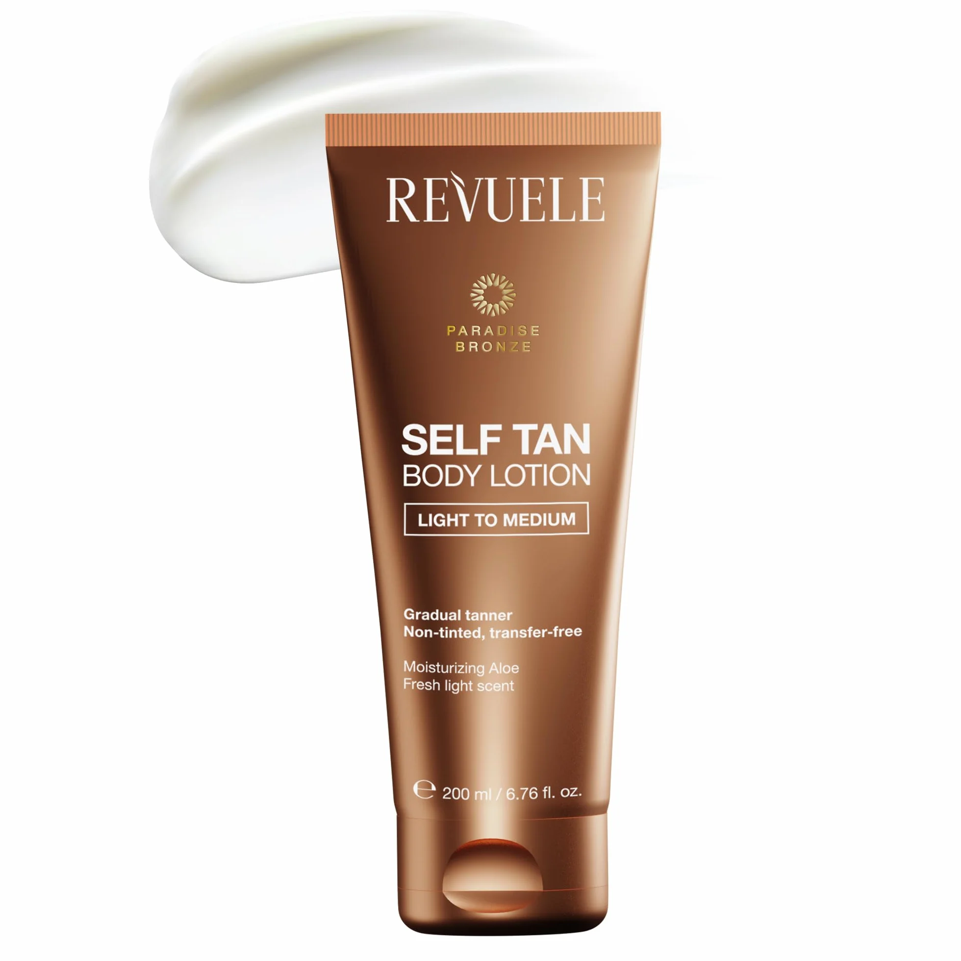 REVUELE Self Tan Body Lotion Light to Medium – Lozione Autoabbronzante Corpo Graduale, Colorito Dorato Naturale e Uniforme, Idratante con Aloe e Vitamina E, Effetto Glow Personalizzabile, 200 ml