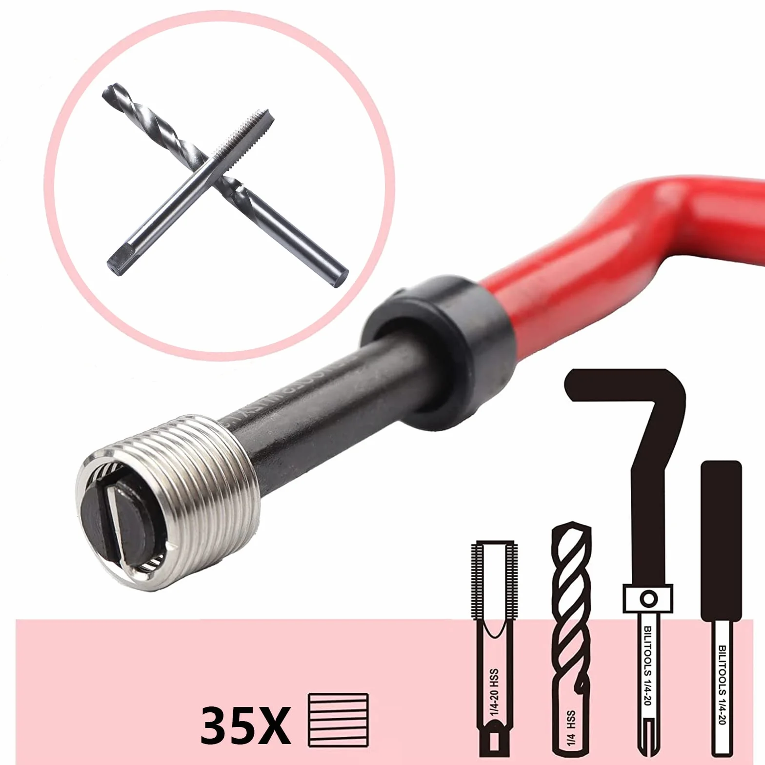 Kit Riparazione Filetti M6 Helicoil 40 Pezzi Inserti Filettati Barra Filettata M6 x 1 mm