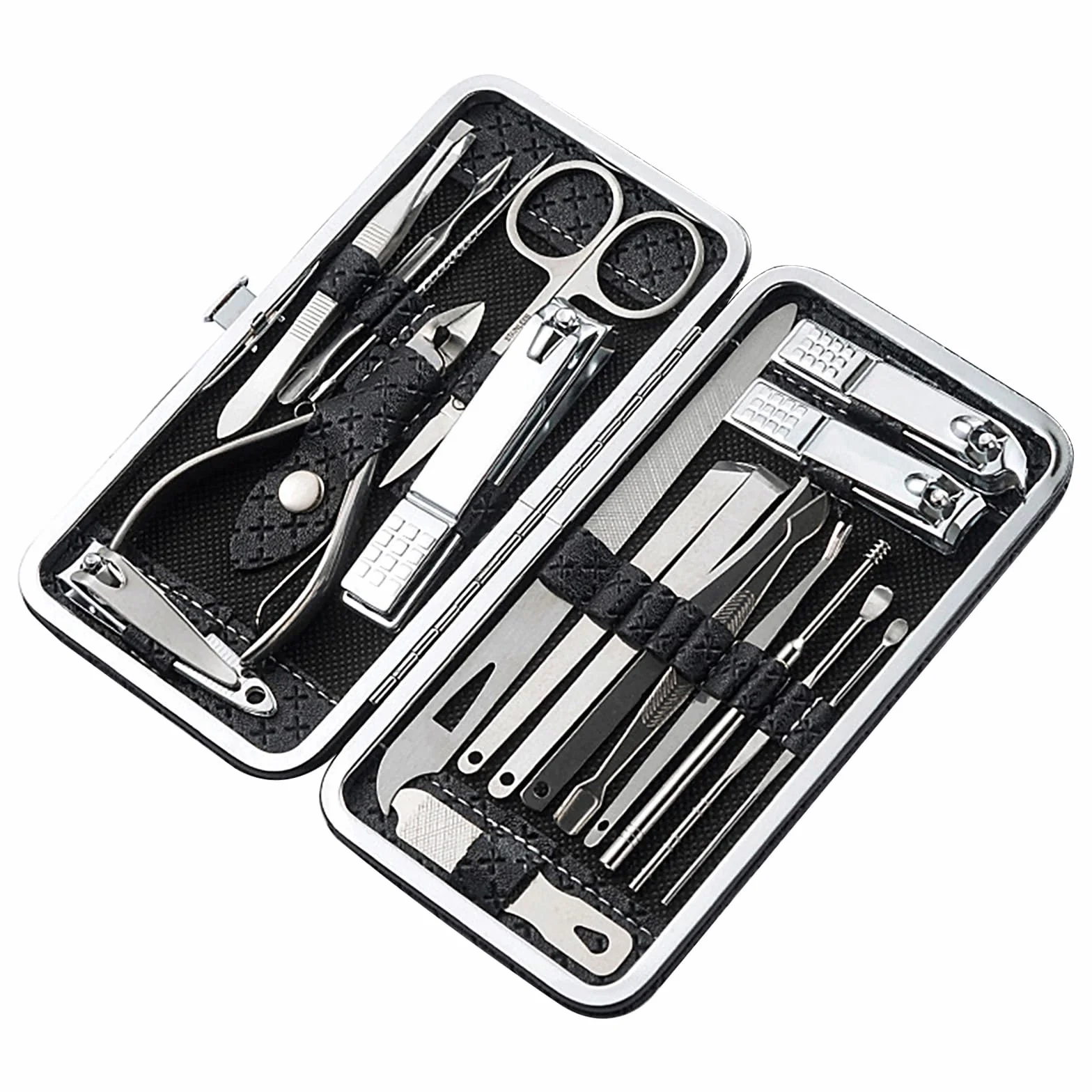 Set manicure 19 pezzi tagliaunghie acciaio inox pusher cuticole lime unghie